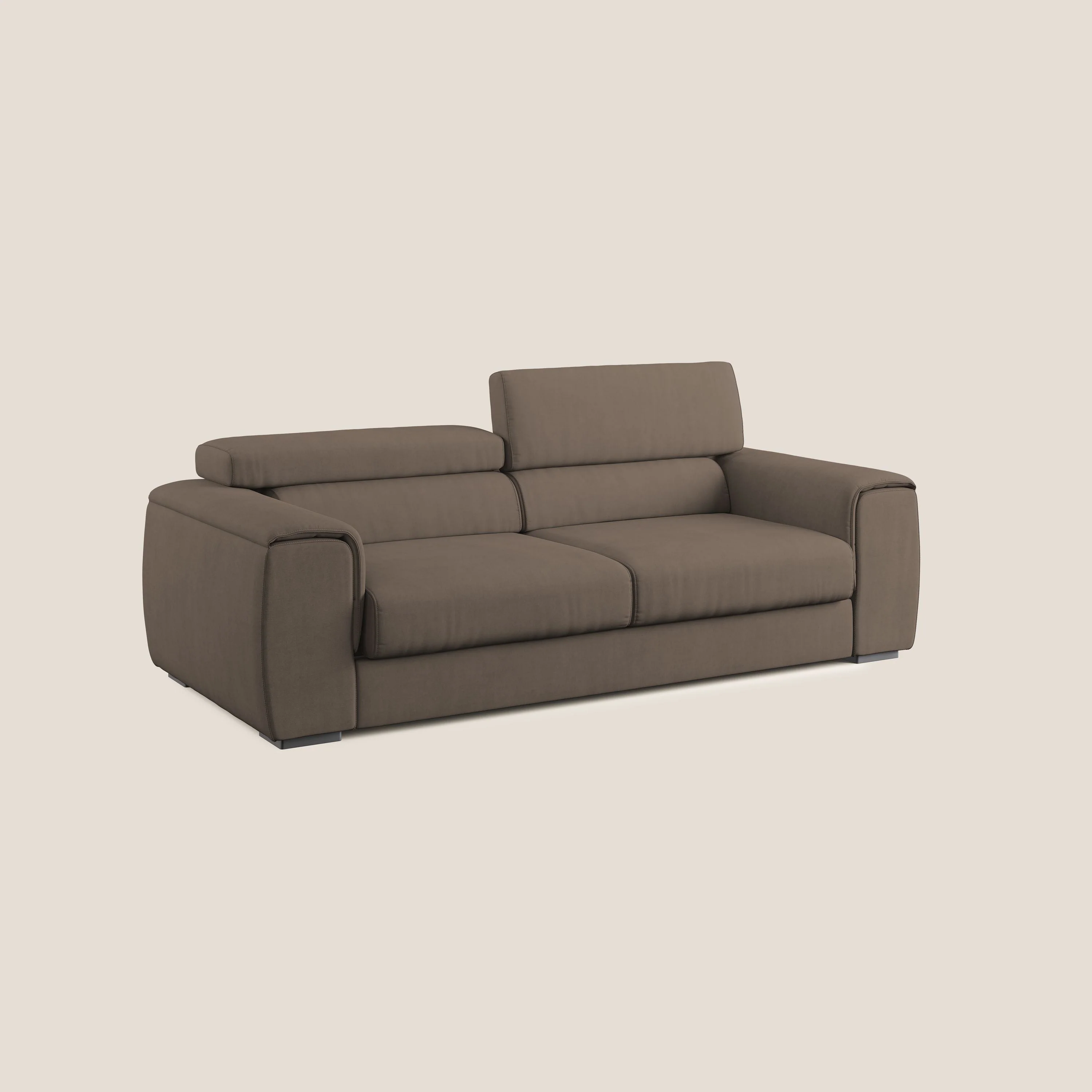 Zeno canapé linéaire avec pouf extractible en tissu doux imperméable T02 marron - Image 3