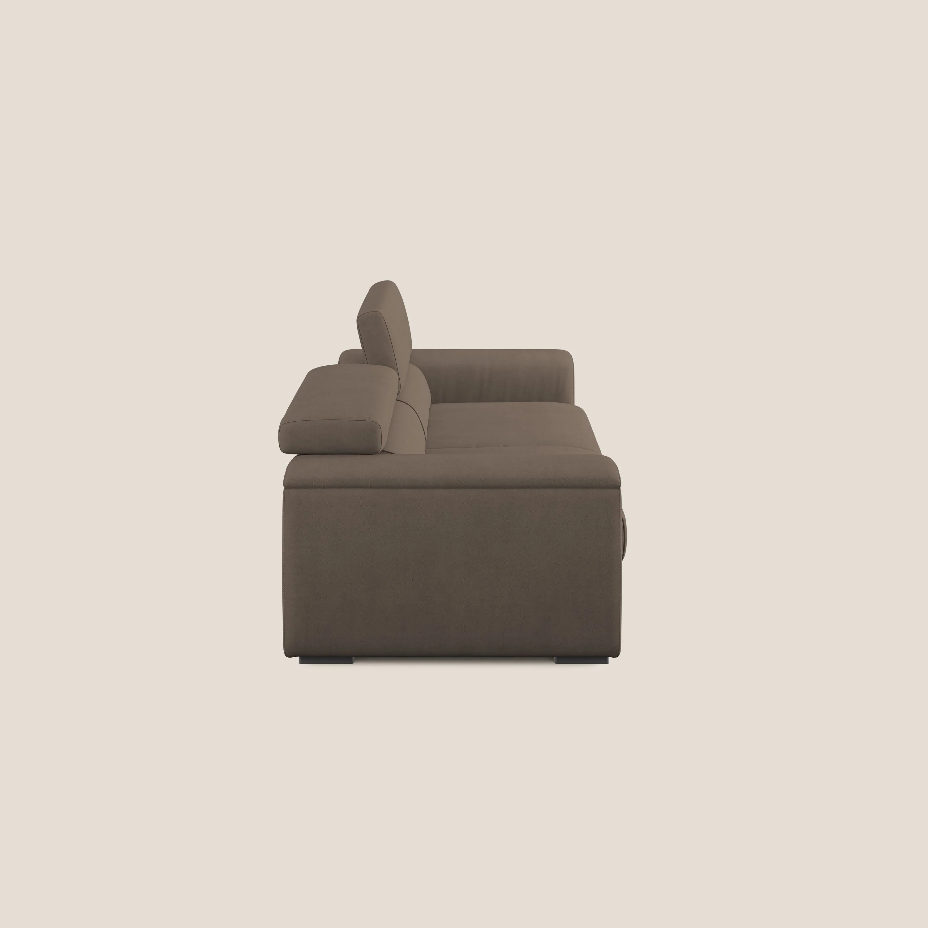 Zeno canapé linéaire avec pouf extractible en tissu doux imperméable T02 marron - Image 4