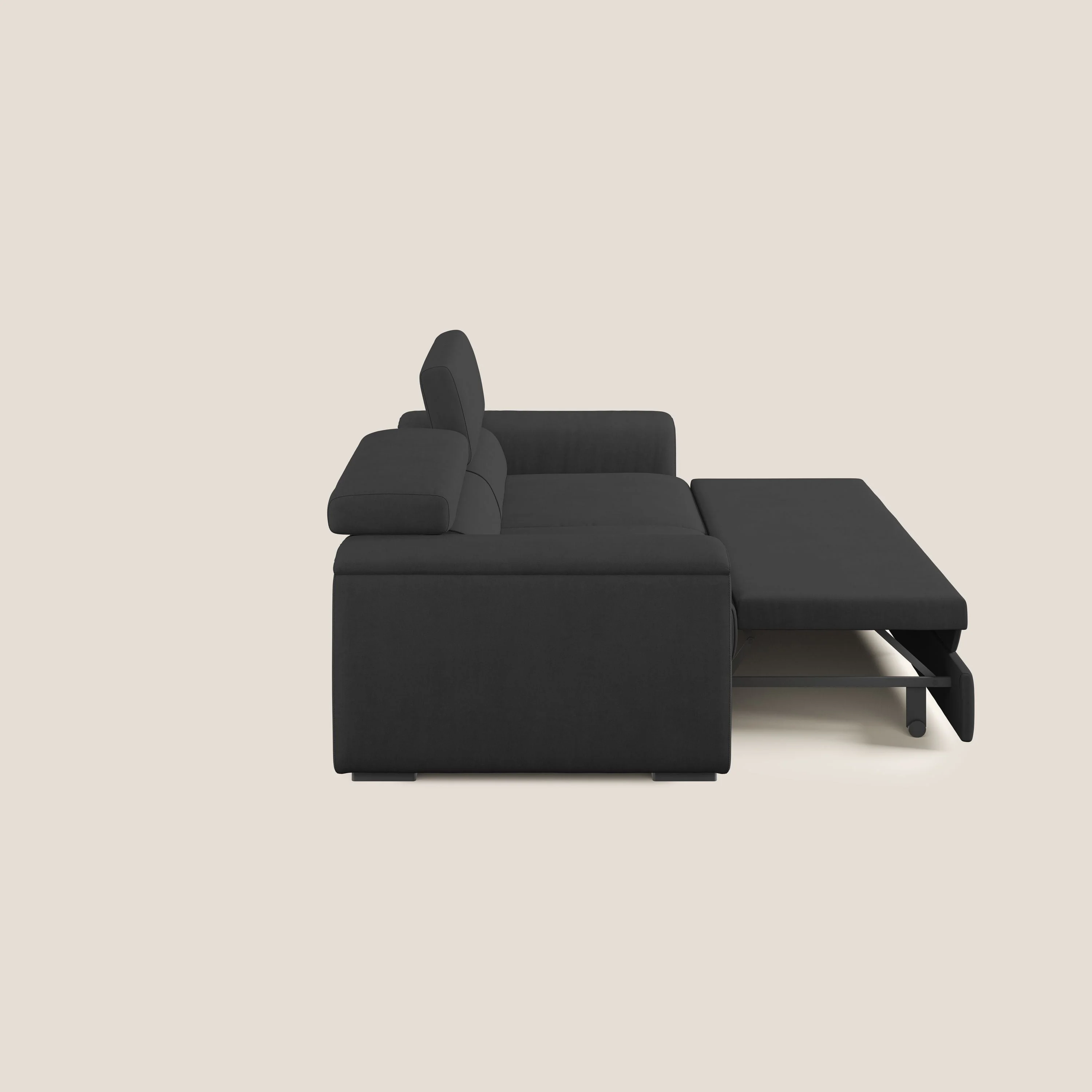 Zeno canapé linéaire avec pouf extractible en tissu doux imperméable T02 noir - Image 10