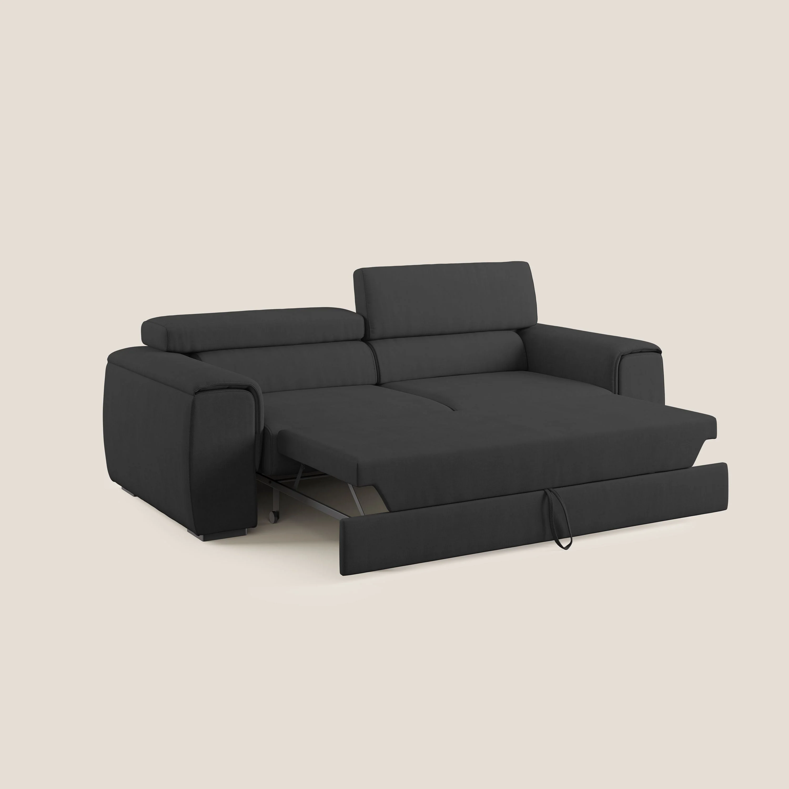 Zeno canapé linéaire avec pouf extractible en tissu doux imperméable T02 noir - Image 2
