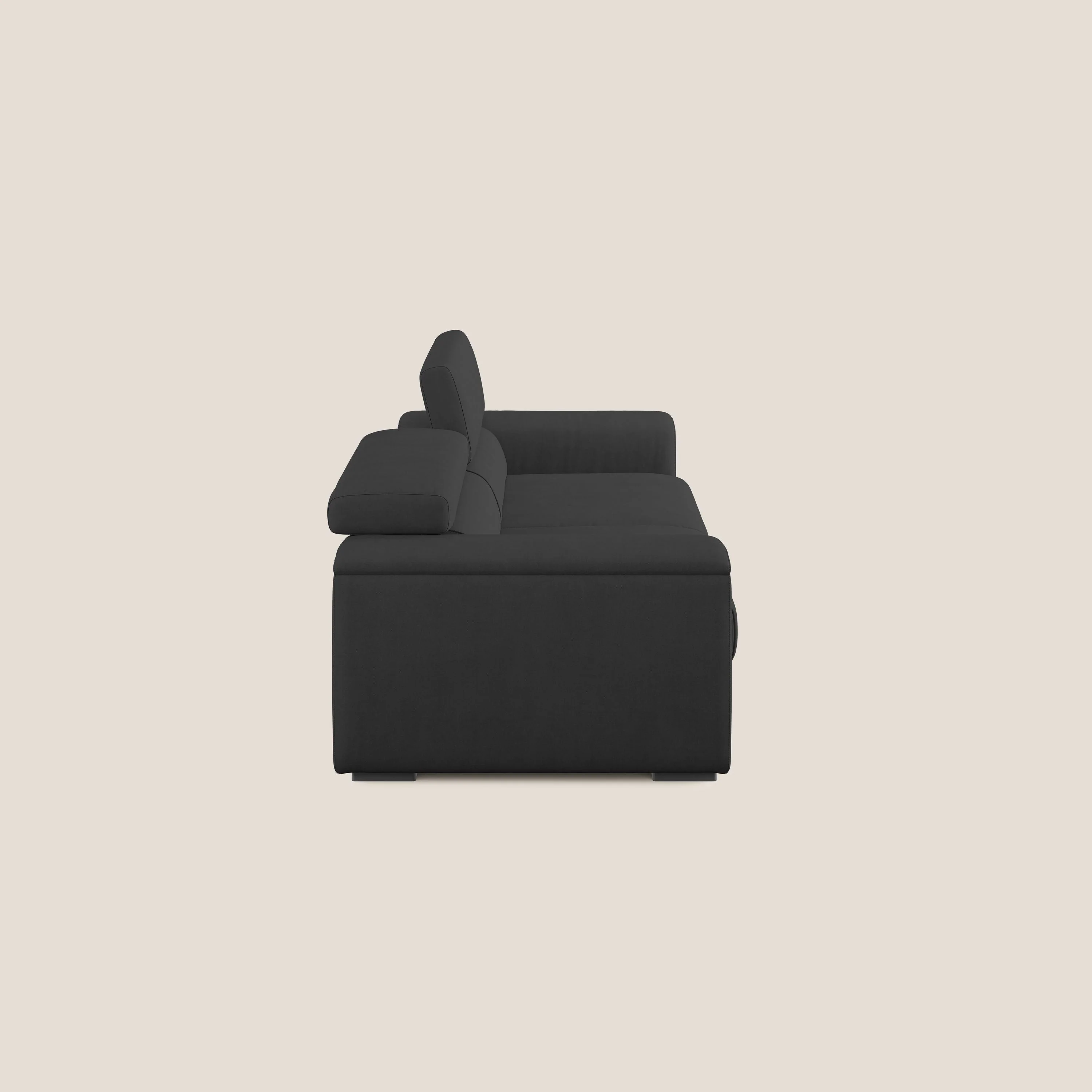 Zeno canapé linéaire avec pouf extractible en tissu doux imperméable T02 noir - Image 4