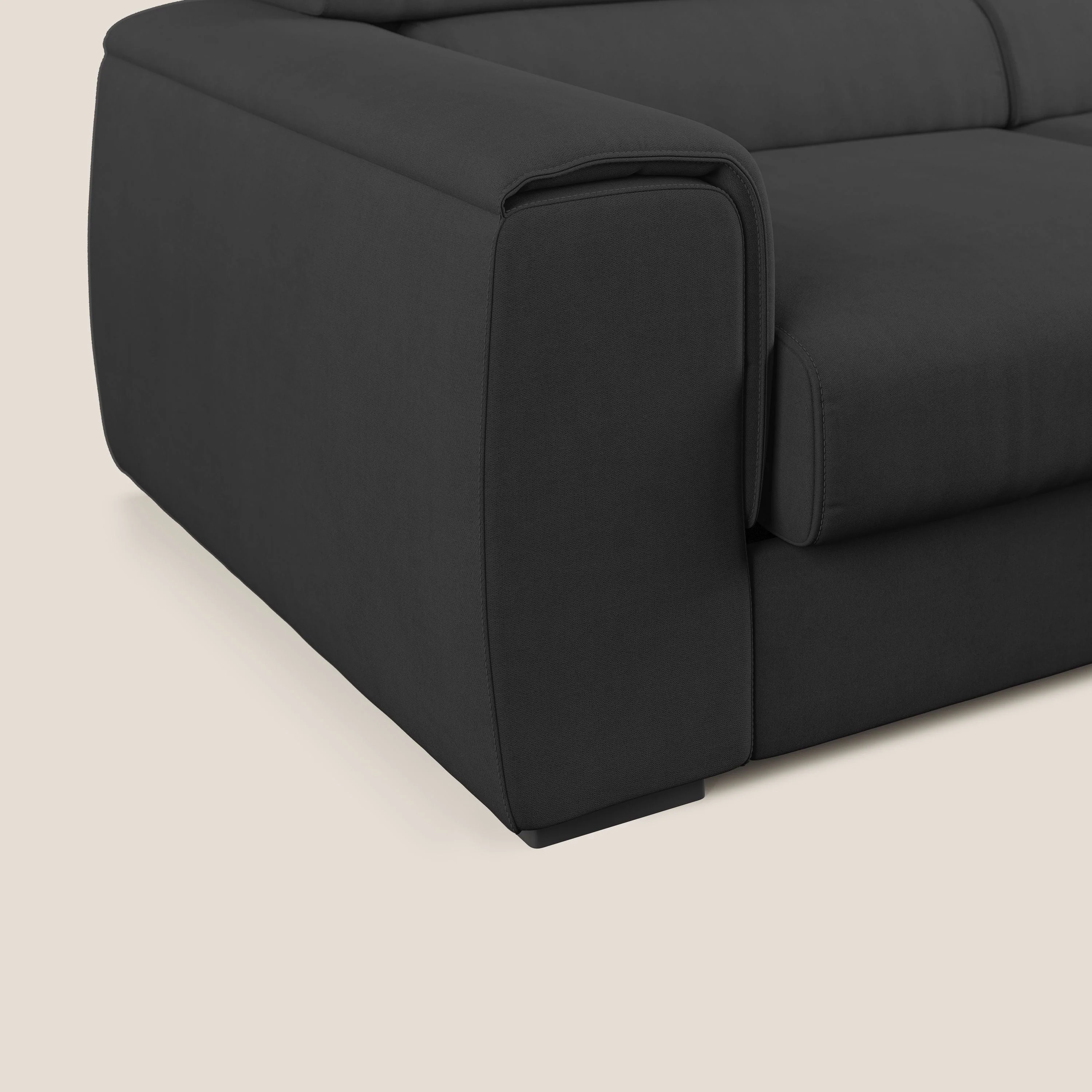 Zeno canapé linéaire avec pouf extractible en tissu doux imperméable T02 noir - Image 6