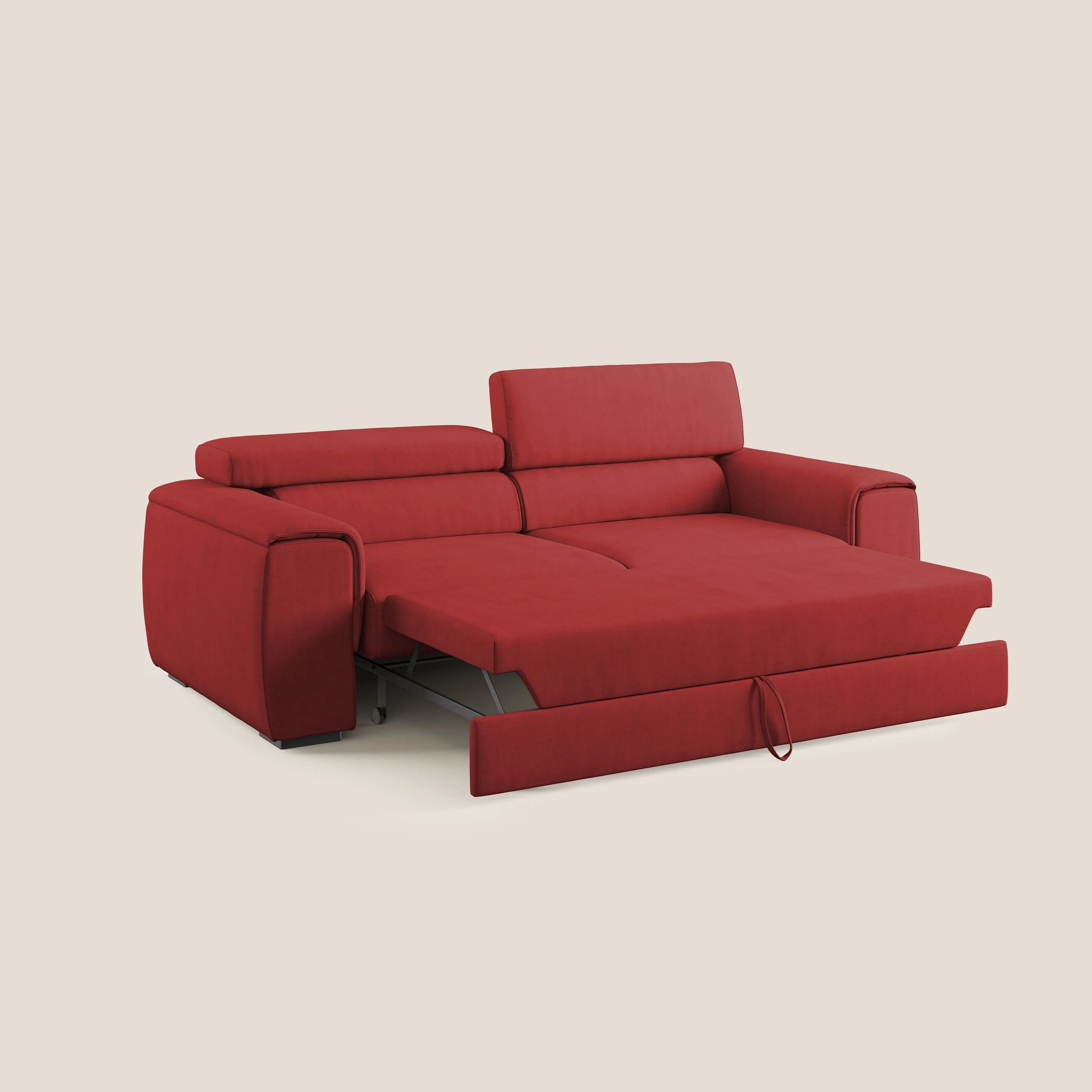 Zeno canapé linéaire avec pouf extractible en tissu doux imperméable T02 rouge - Image 2