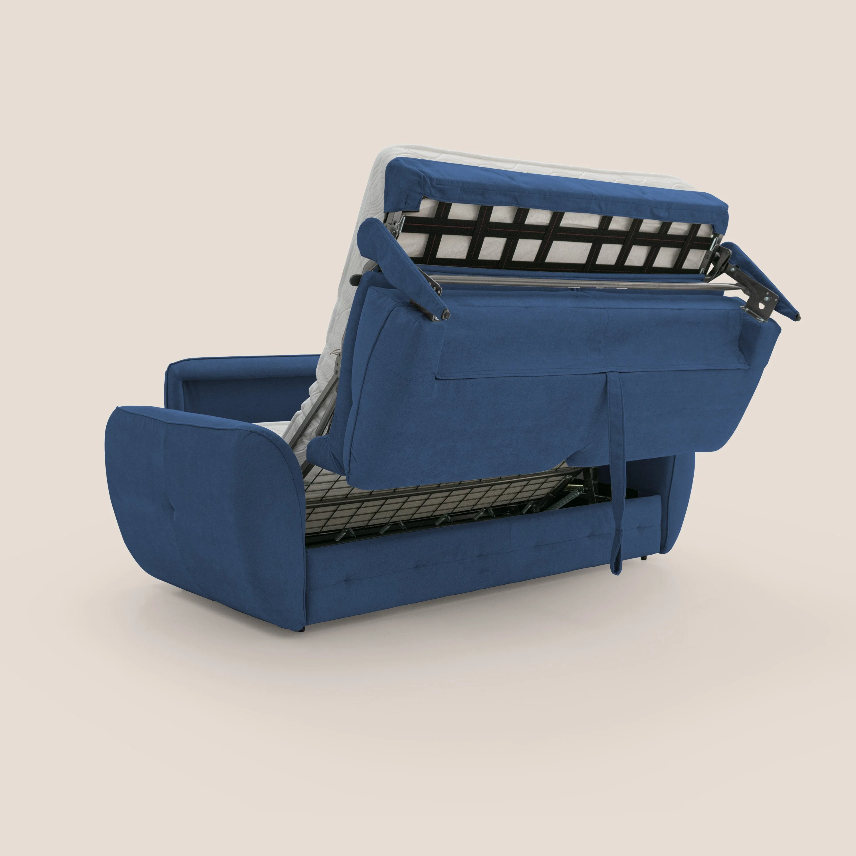 Zeus Canapé convertible scandinave avec dossier haut et matelas H18 cm en tissu imperméable T02 bleu - Image 3
