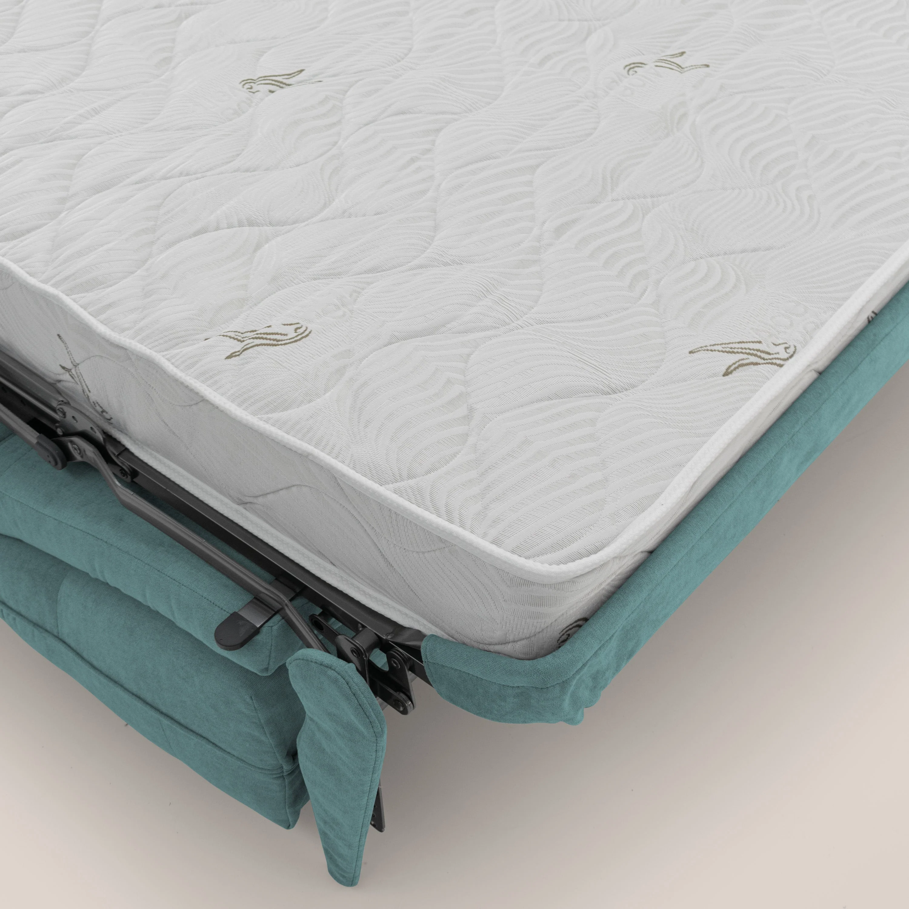 Zeus Canapé convertible scandinave avec dossier haut et matelas H18 cm en tissu imperméable T02 bleu canard - Image 10
