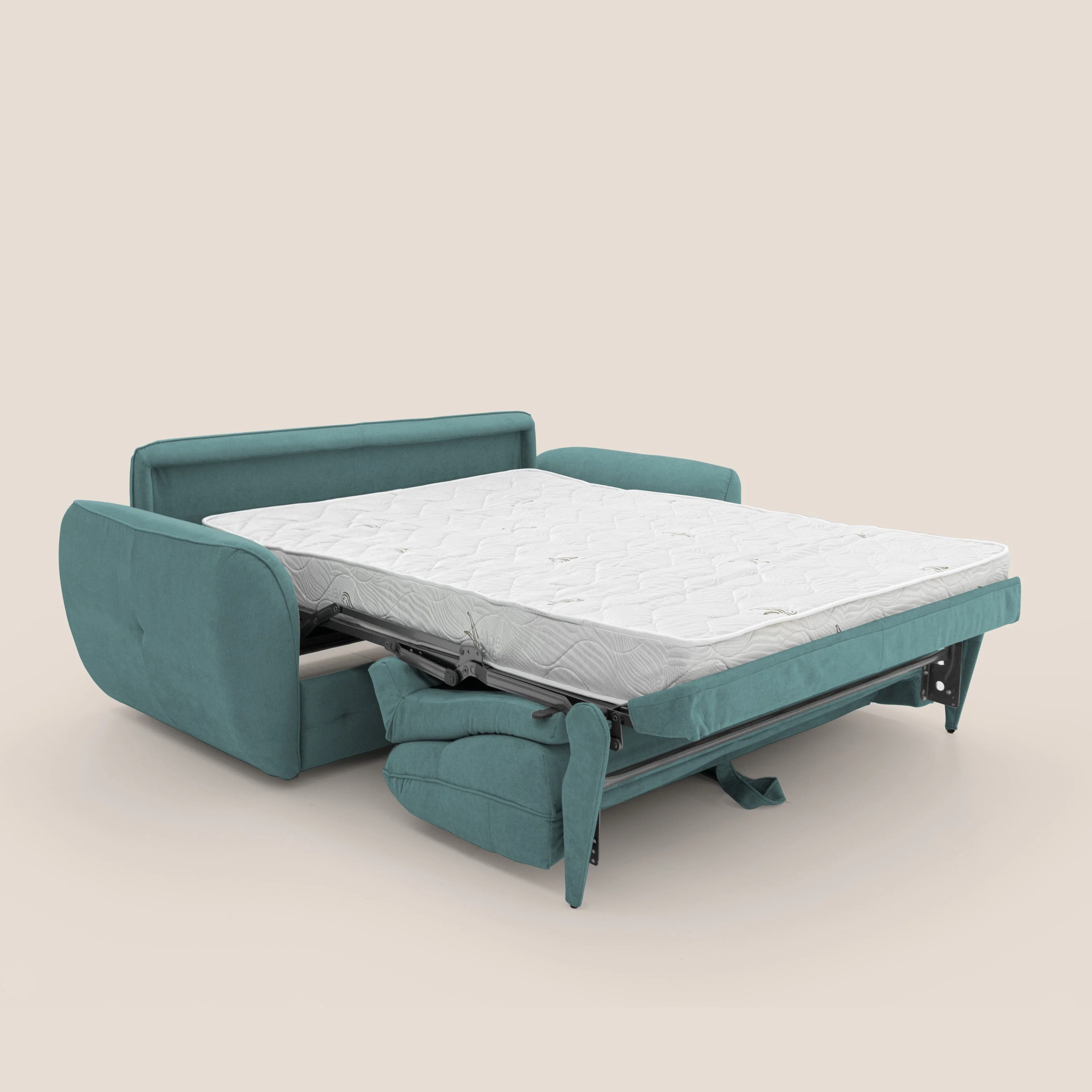 Zeus Canapé convertible scandinave avec dossier haut et matelas H18 cm en tissu imperméable T02 bleu canard - Image 2