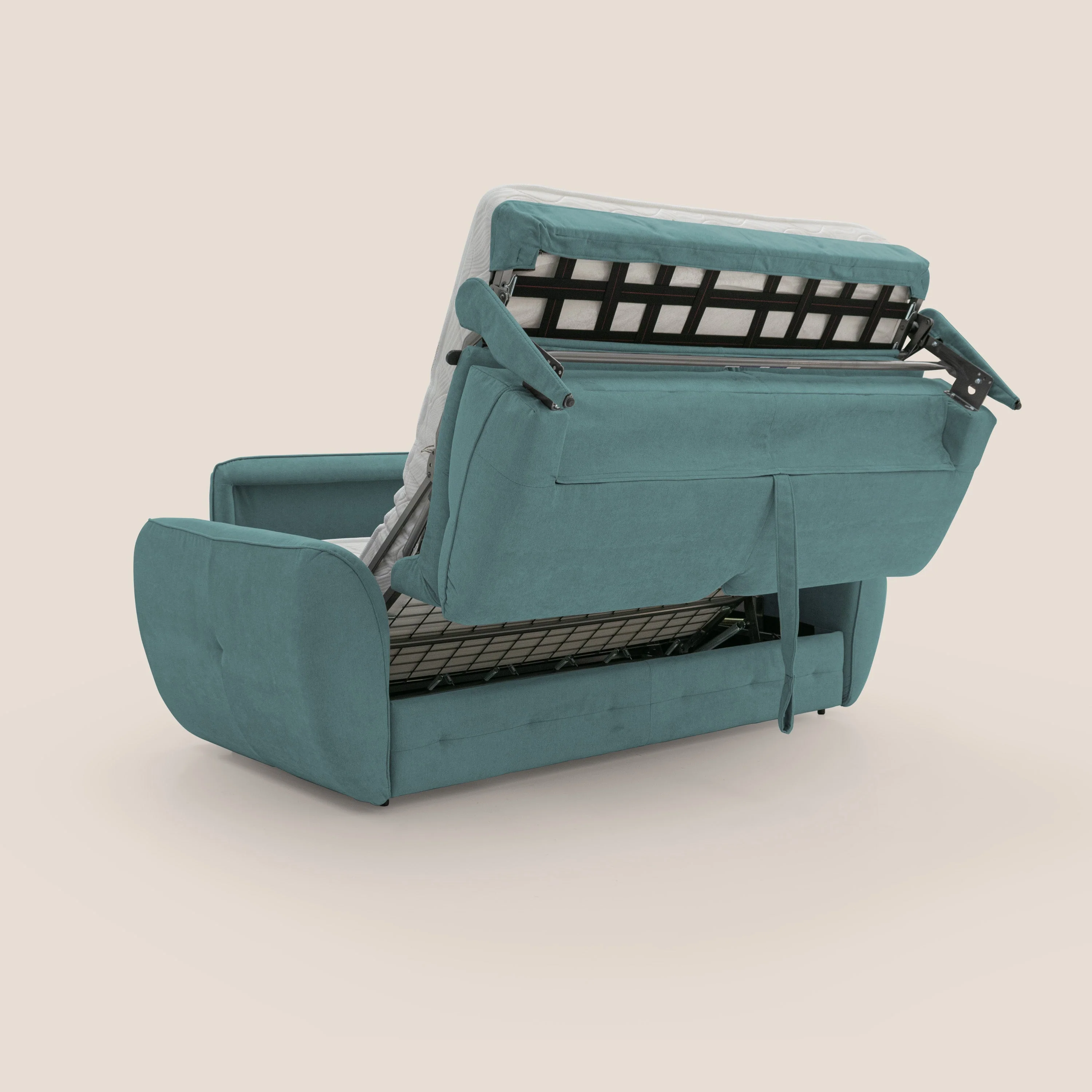 Zeus Canapé convertible scandinave avec dossier haut et matelas H18 cm en tissu imperméable T02 bleu canard - Image 3