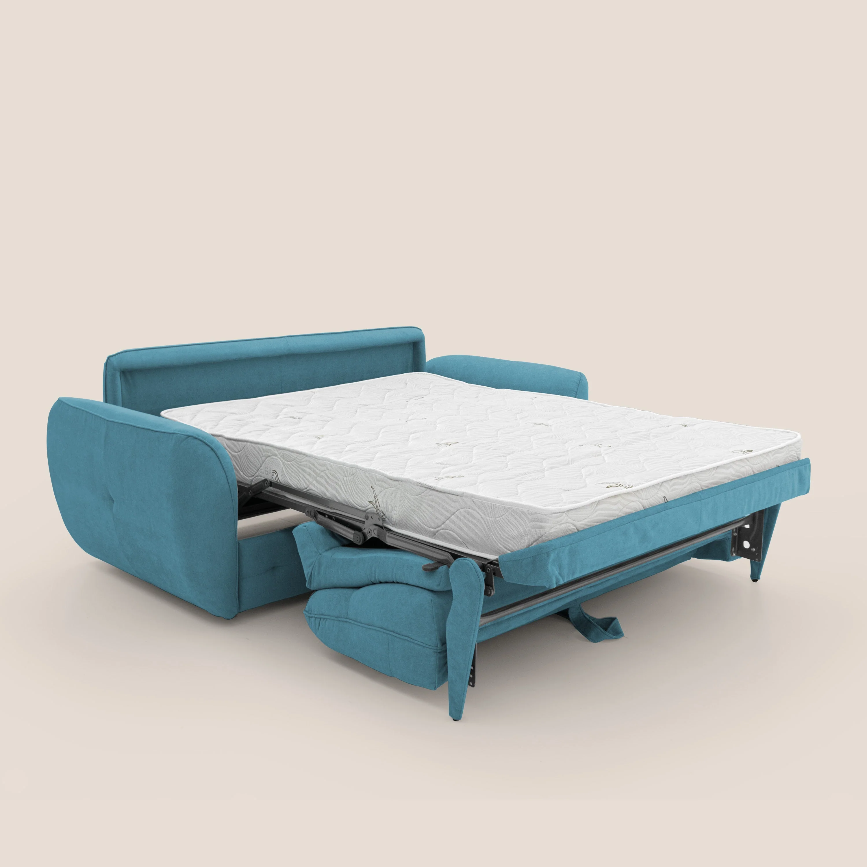 Zeus Canapé convertible scandinave avec dossier haut et matelas H18 cm en tissu imperméable T02 bleu ciel - Image 2