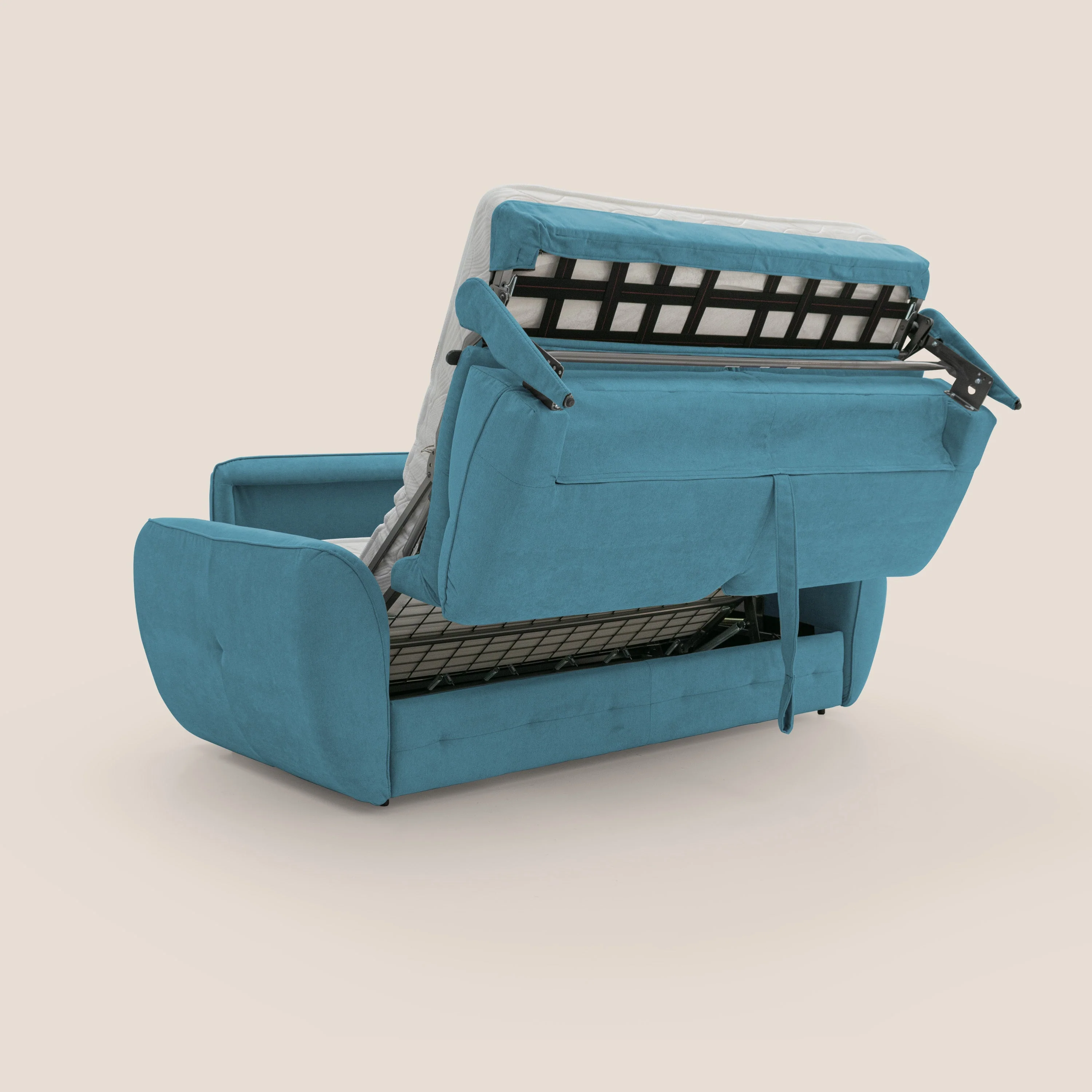 Zeus Canapé convertible scandinave avec dossier haut et matelas H18 cm en tissu imperméable T02 bleu ciel - Image 3