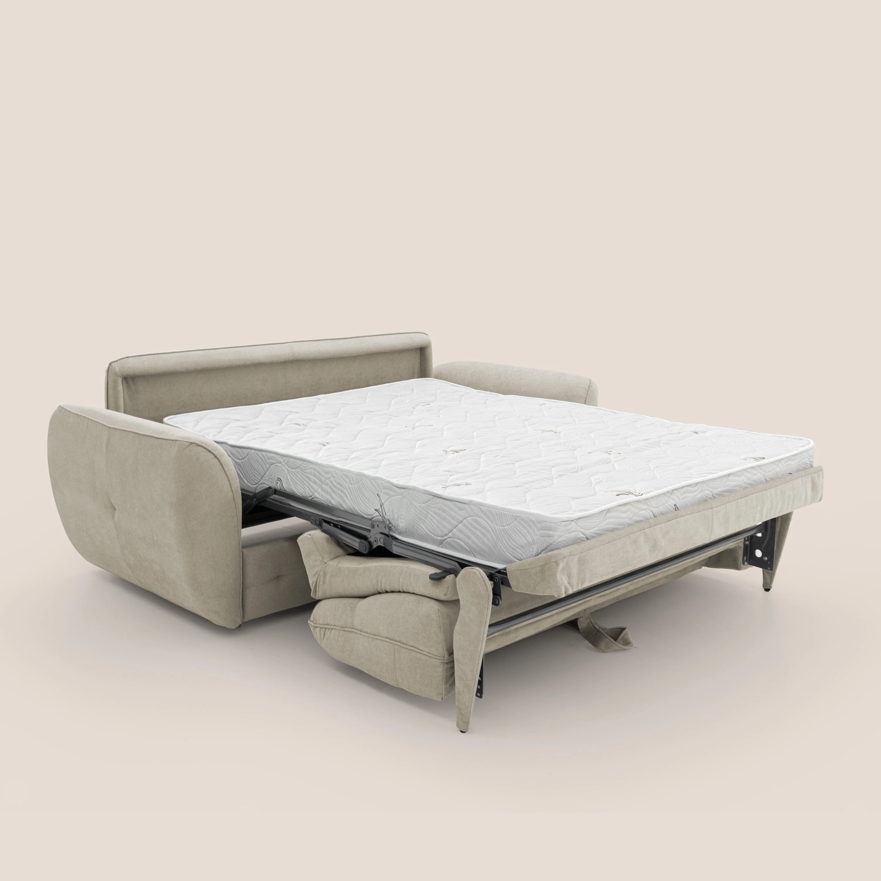 Zeus Canapé convertible scandinave avec dossier haut et matelas H18 cm en tissu imperméable T02 crème - Image 2