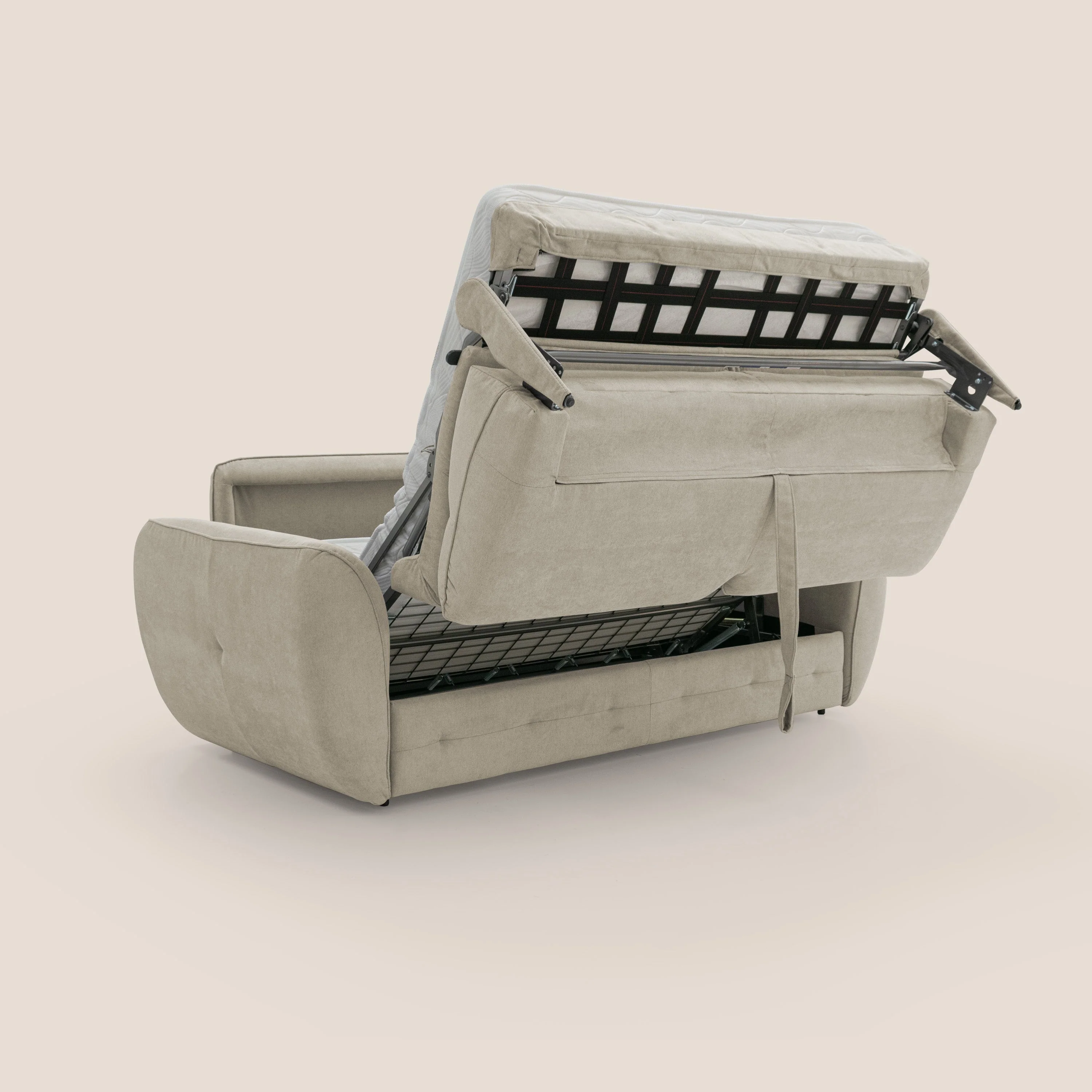 Zeus Canapé convertible scandinave avec dossier haut et matelas H18 cm en tissu imperméable T02 crème - Image 3