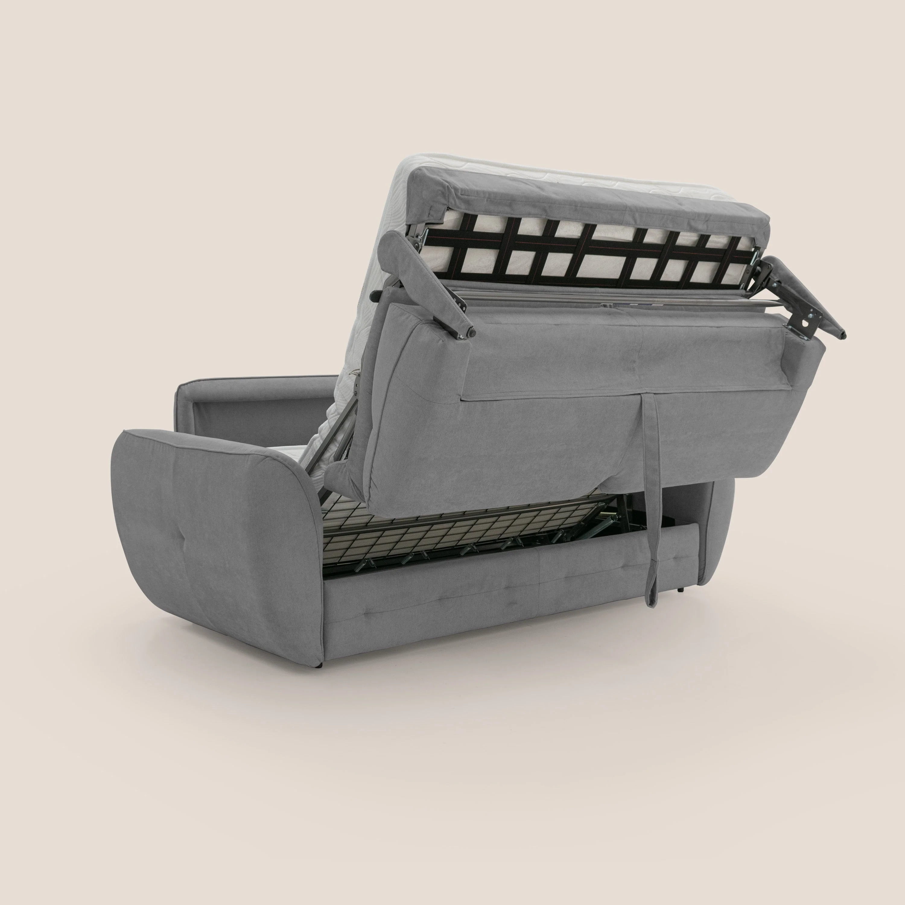 Zeus Canapé convertible scandinave avec dossier haut et matelas H18 cm en tissu imperméable T02 gris - Image 3