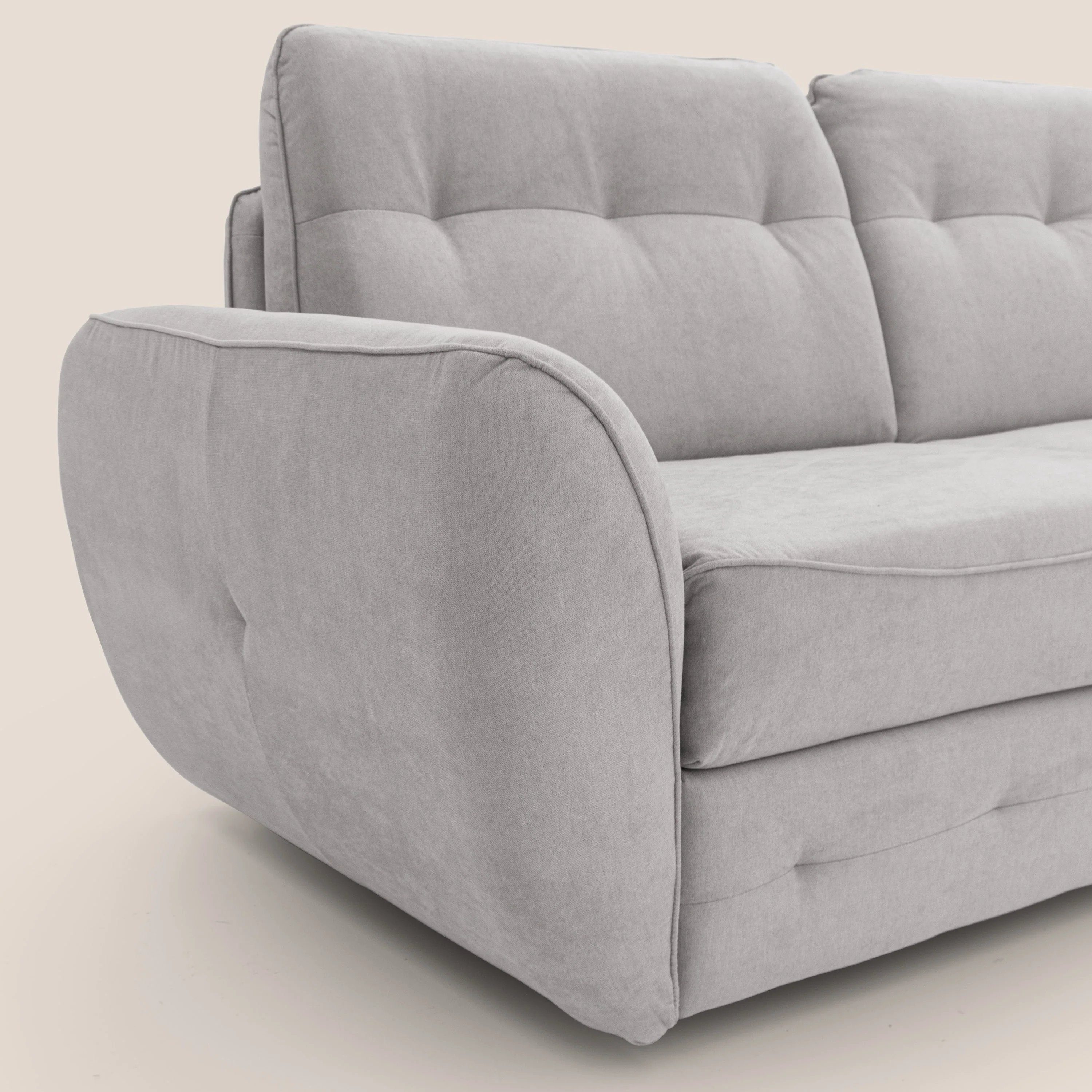 Zeus Canapé convertible scandinave avec dossier haut et matelas H18 cm en tissu imperméable T02 gris clair - Image 6