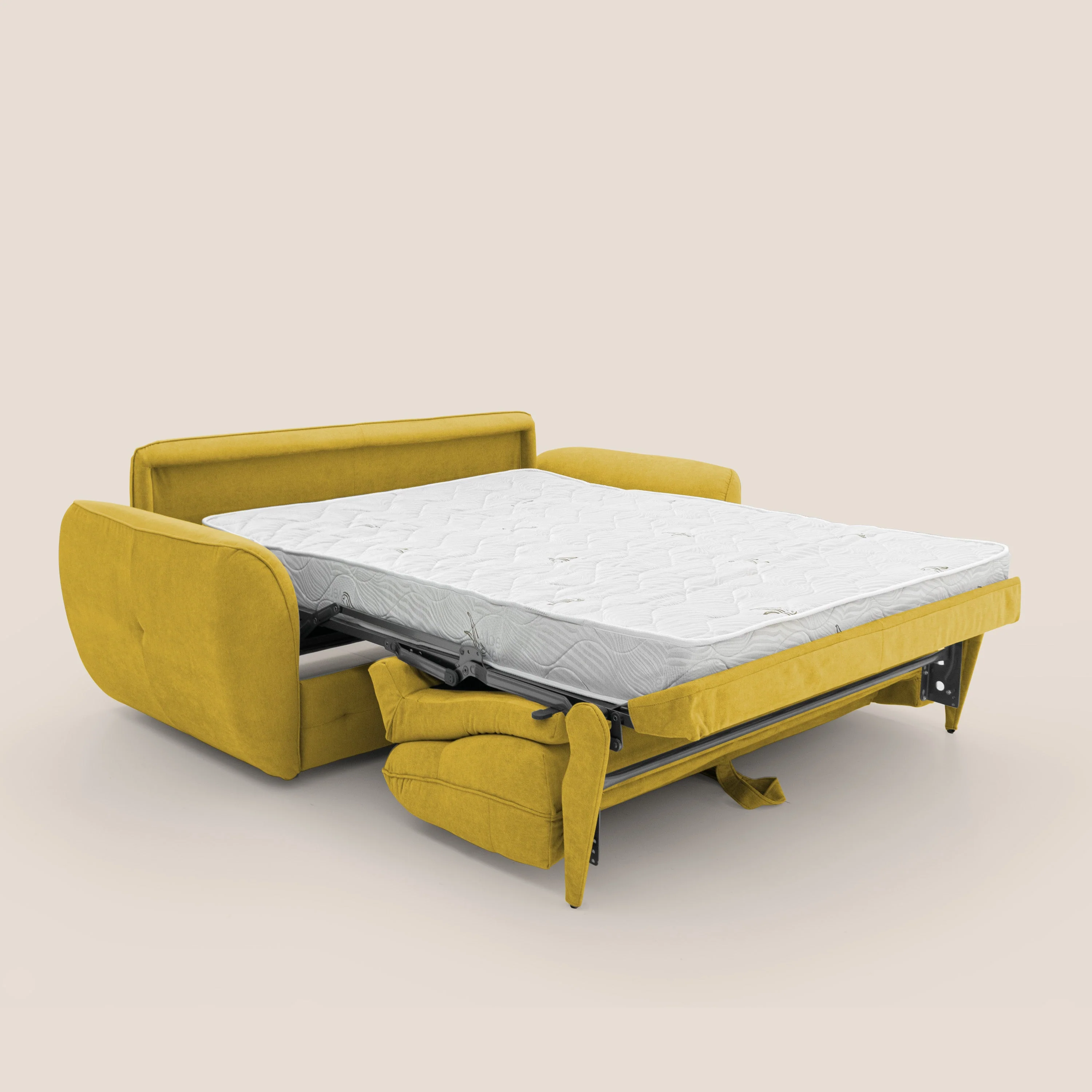 Zeus Canapé convertible scandinave avec dossier haut et matelas H18 cm en tissu imperméable T02 jaune - Image 2