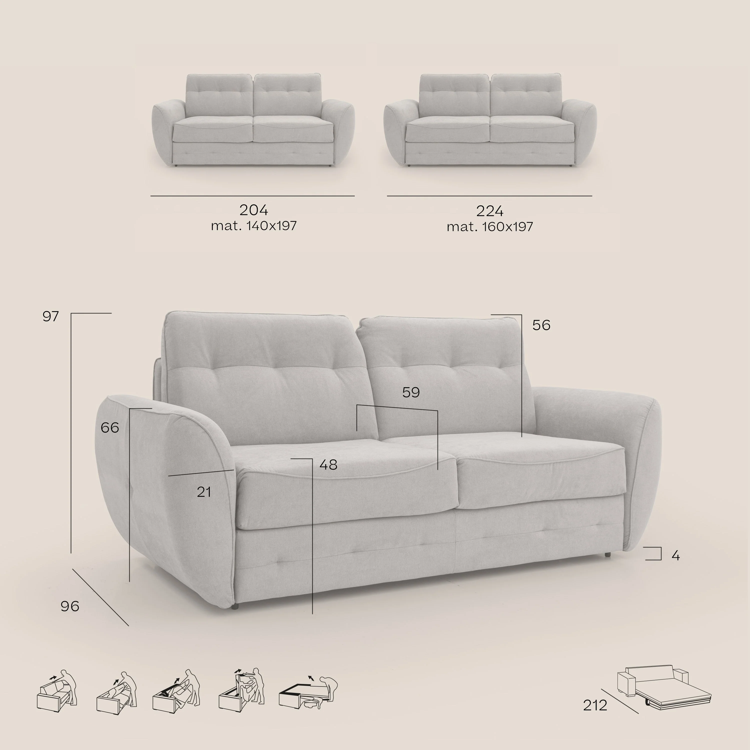 Zeus Canapé convertible scandinave avec dossier haut et matelas H18 cm en tissu imperméable T02 rose - Image 12