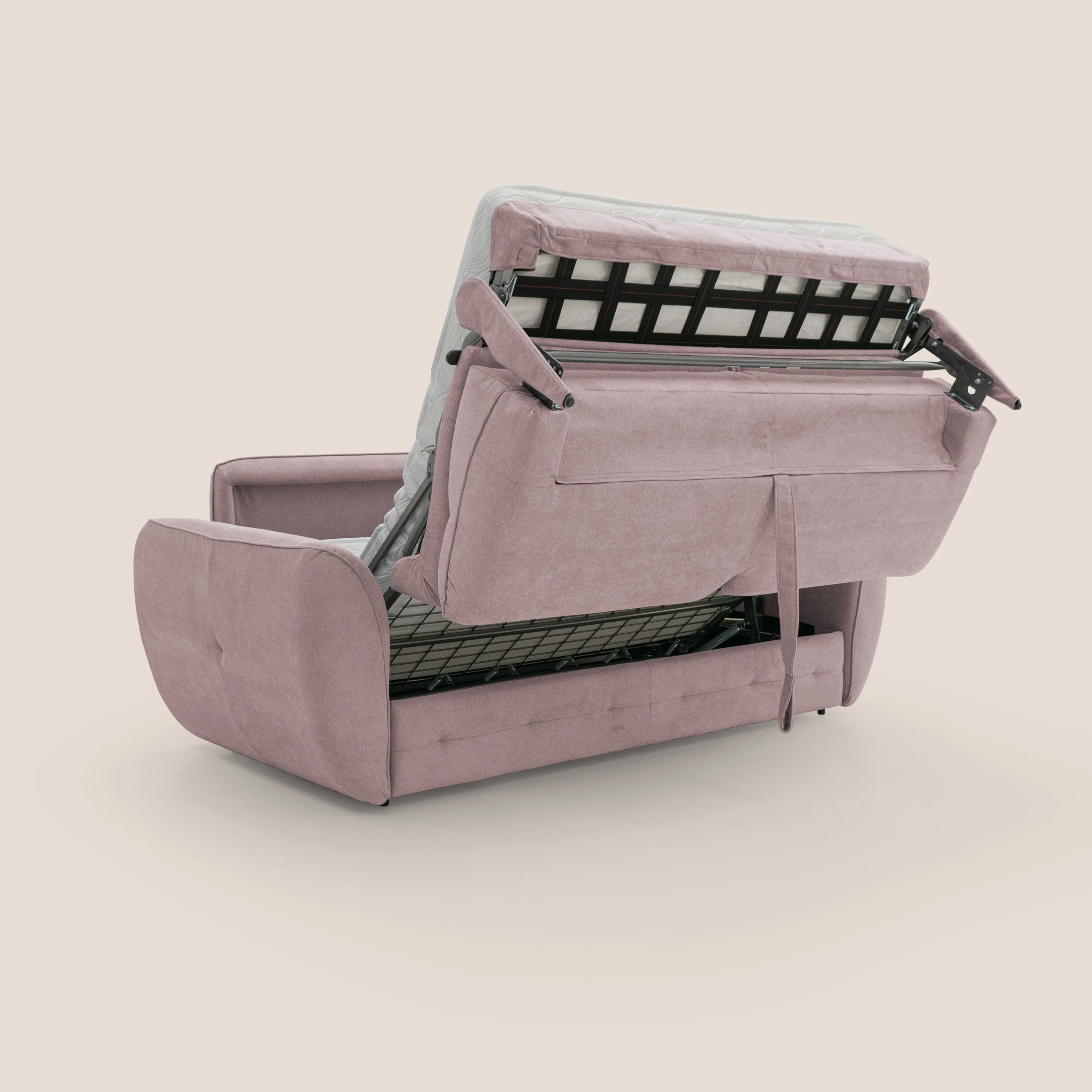 Zeus Canapé convertible scandinave avec dossier haut et matelas H18 cm en tissu imperméable T02 rose - Image 3