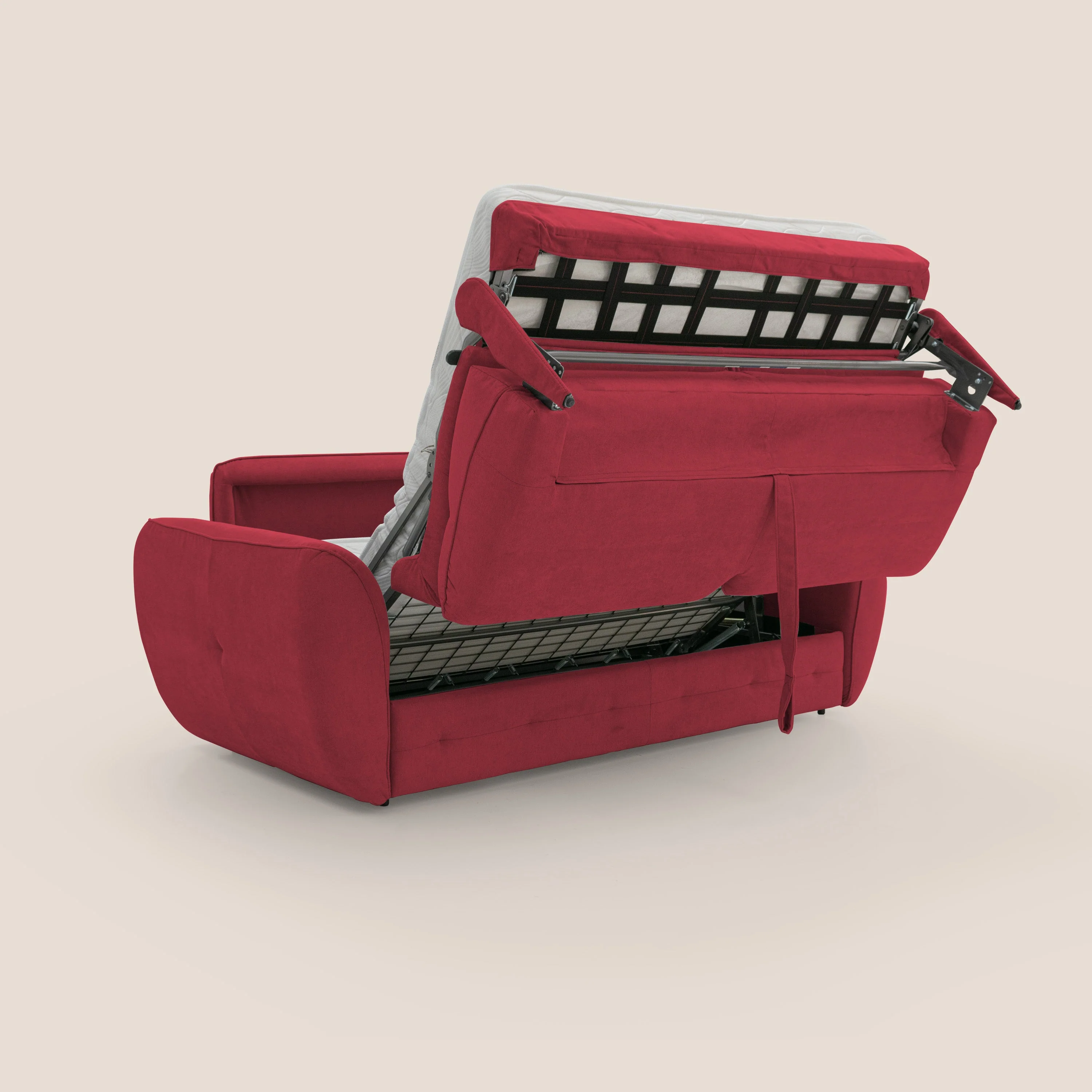 Zeus Canapé convertible scandinave avec dossier haut et matelas H18 cm en tissu imperméable T02 rouge - Image 3
