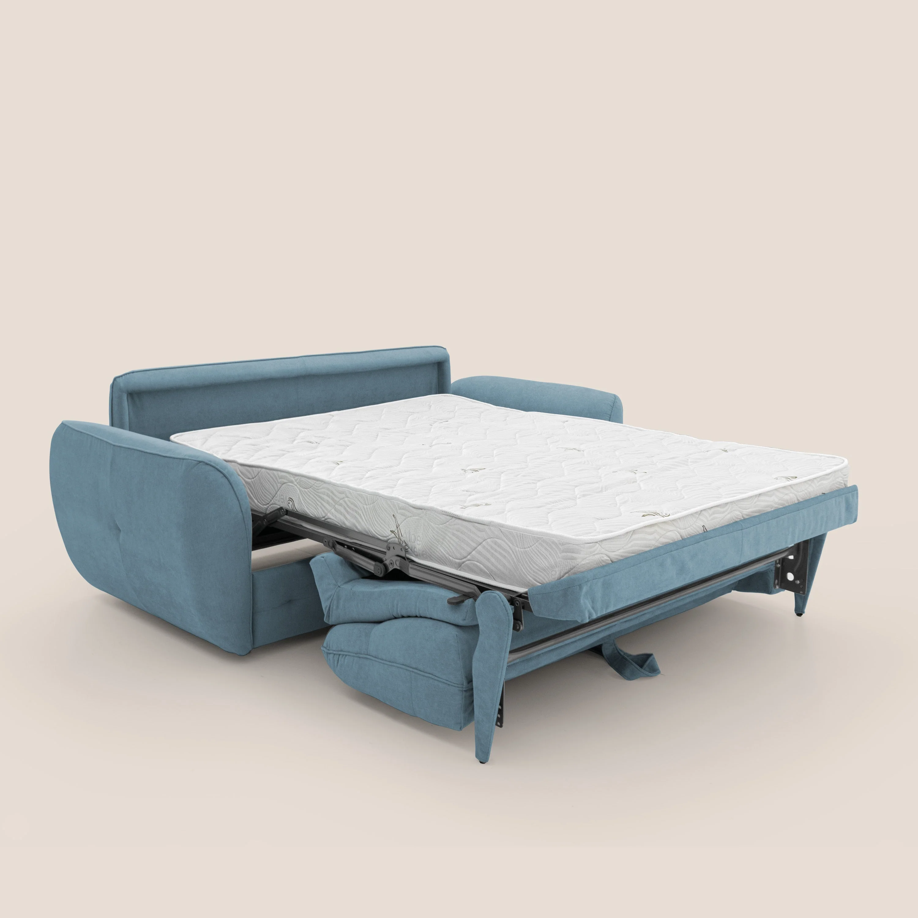 Zeus Canapé convertible scandinave avec dossier haut et matelas H18 cm en tissu imperméable T02 sucre glace - Image 2