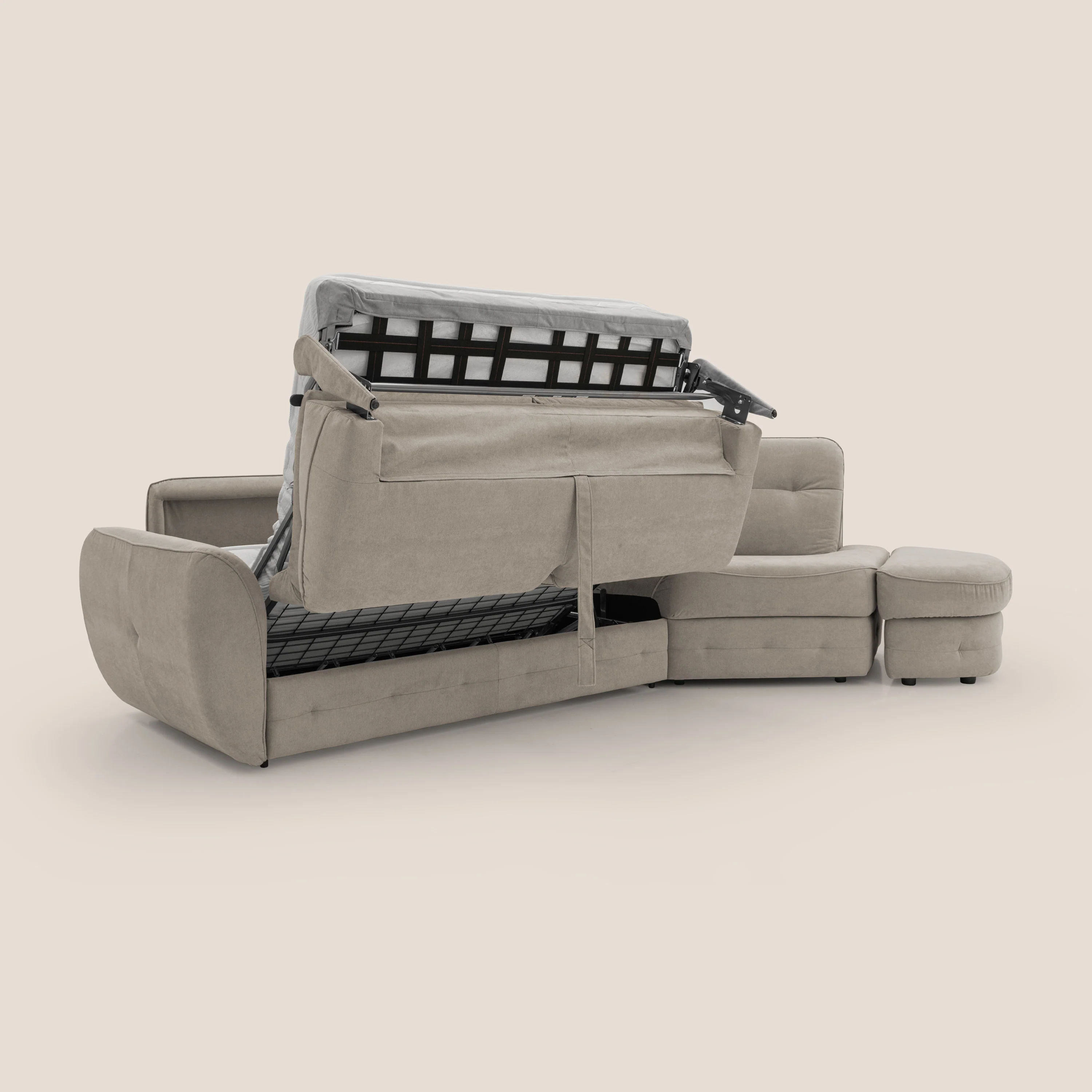 Zeus Canapé d'angle convertible avec matelas H18 cm pouf mobile en tissu imperméable T02 beige - Image 11