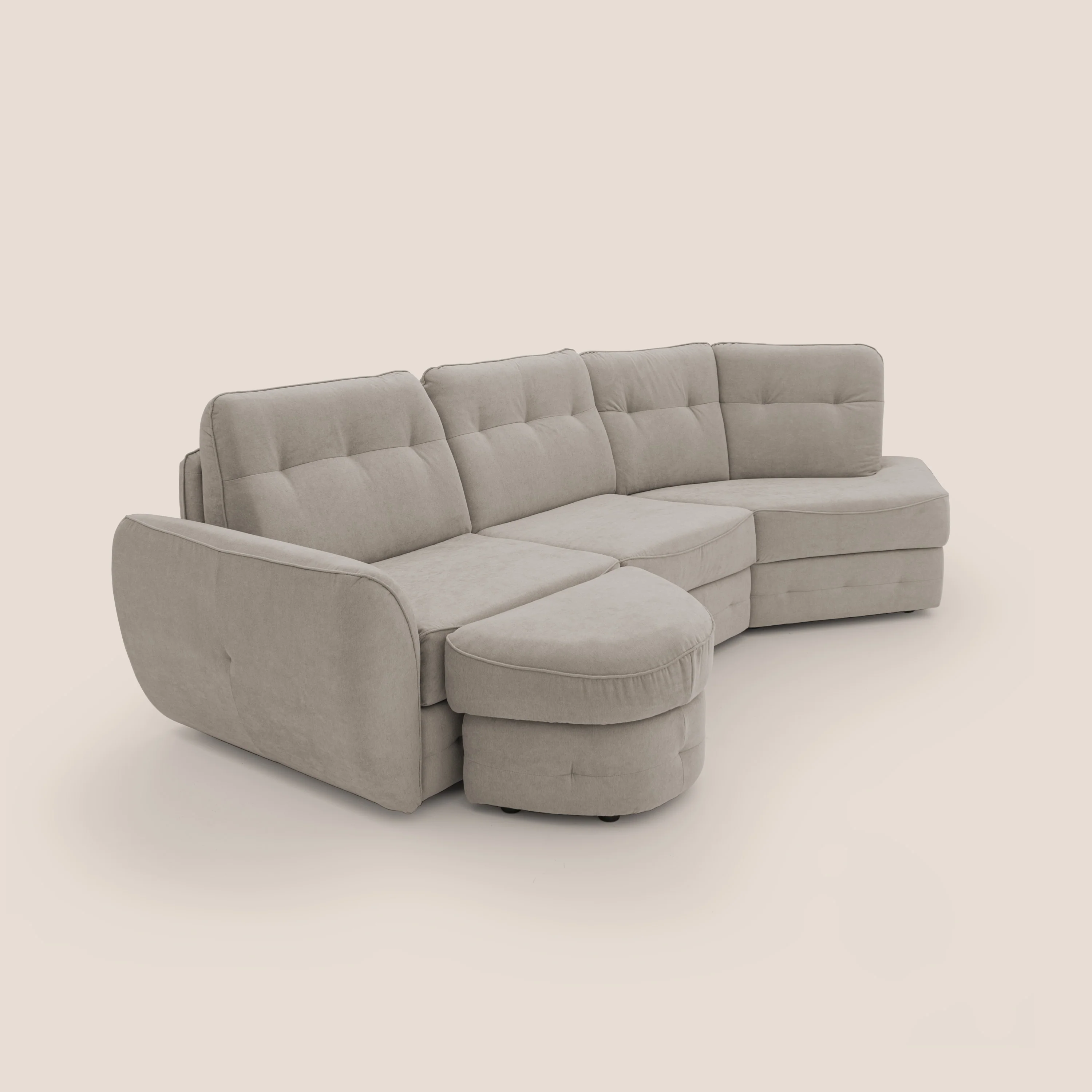 Zeus Canapé d'angle convertible avec matelas H18 cm pouf mobile en tissu imperméable T02 beige - Image 12