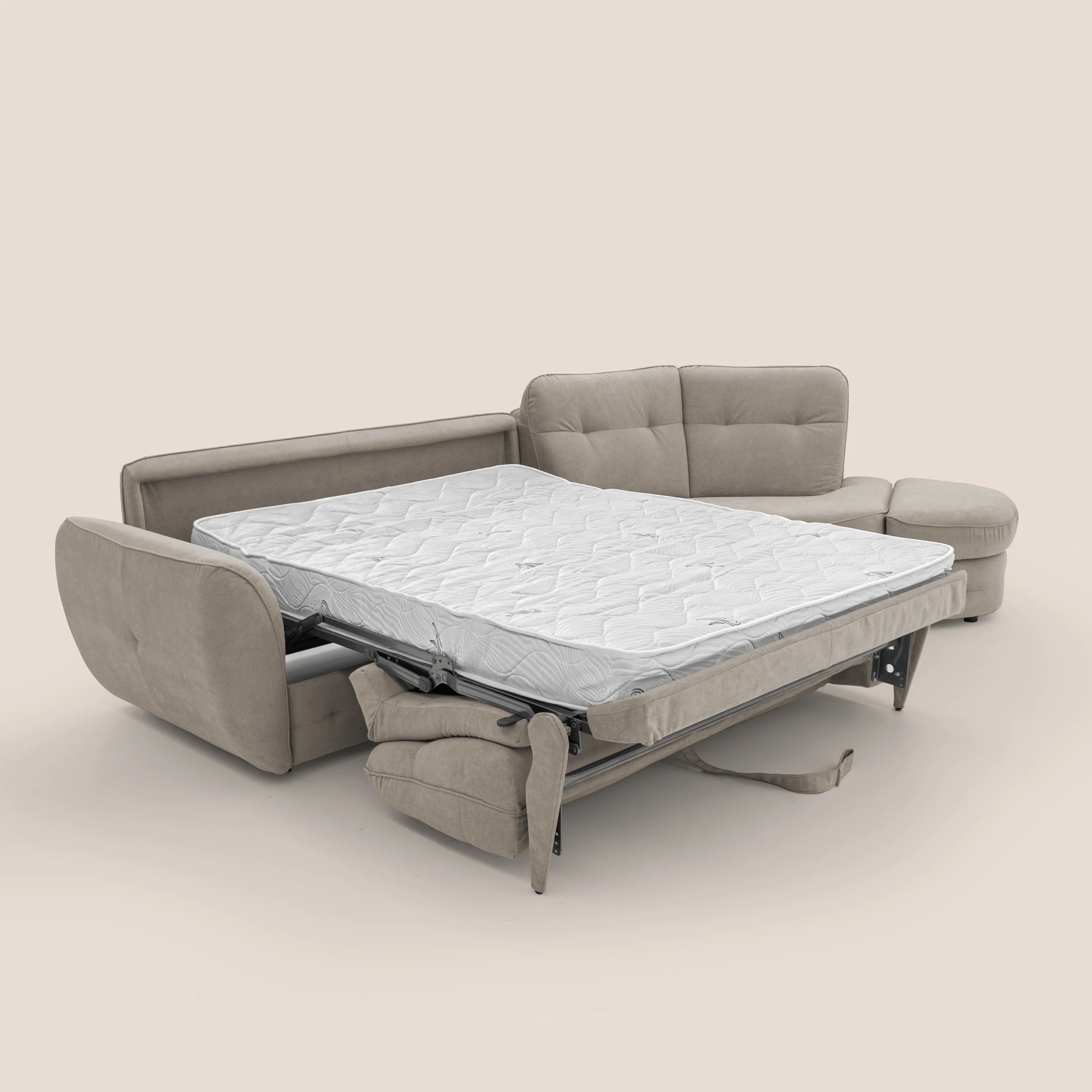 Zeus Canapé d'angle convertible avec matelas H18 cm pouf mobile en tissu imperméable T02 beige - Image 2