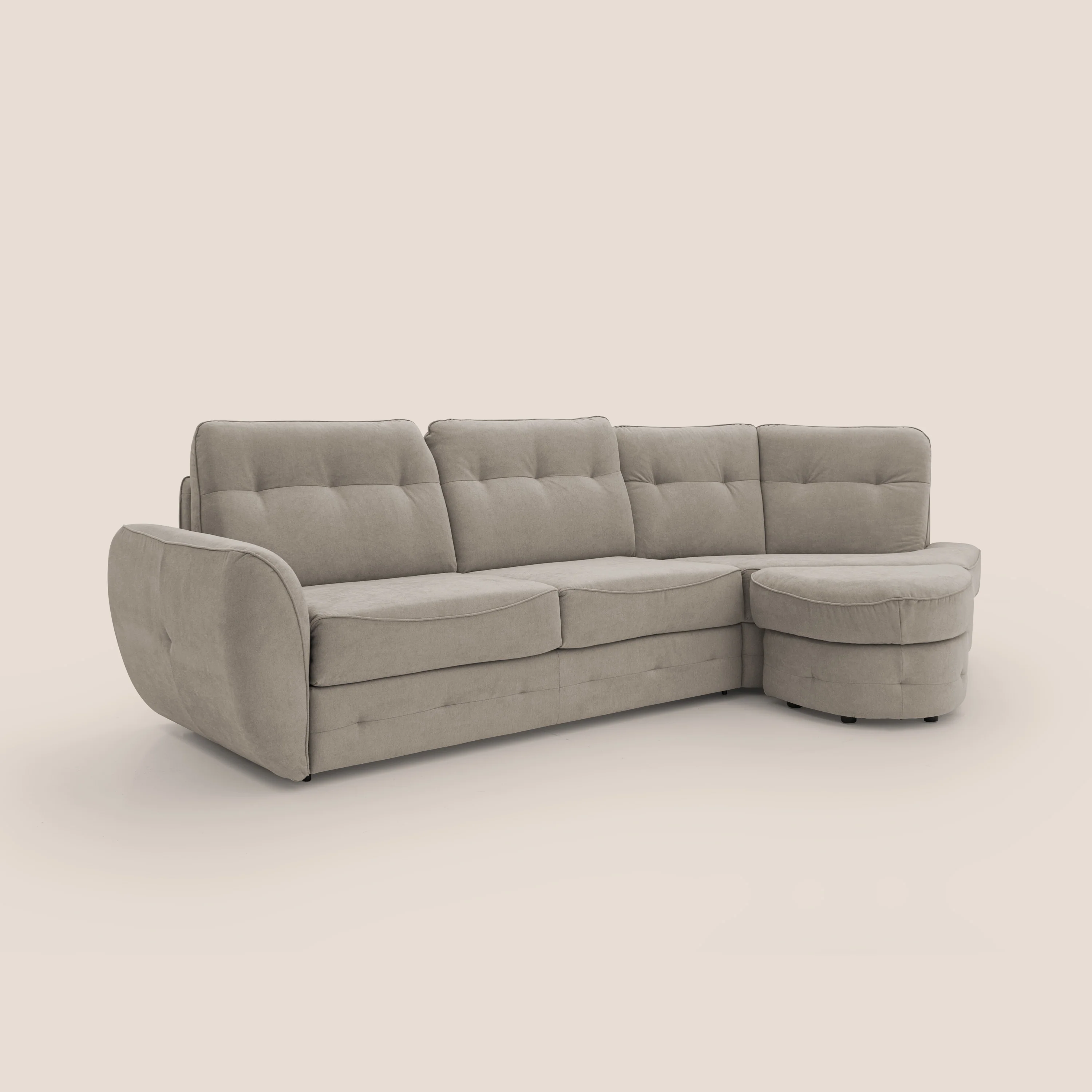 Zeus Canapé d'angle convertible avec matelas H18 cm pouf mobile en tissu imperméable T02 beige - Image 3