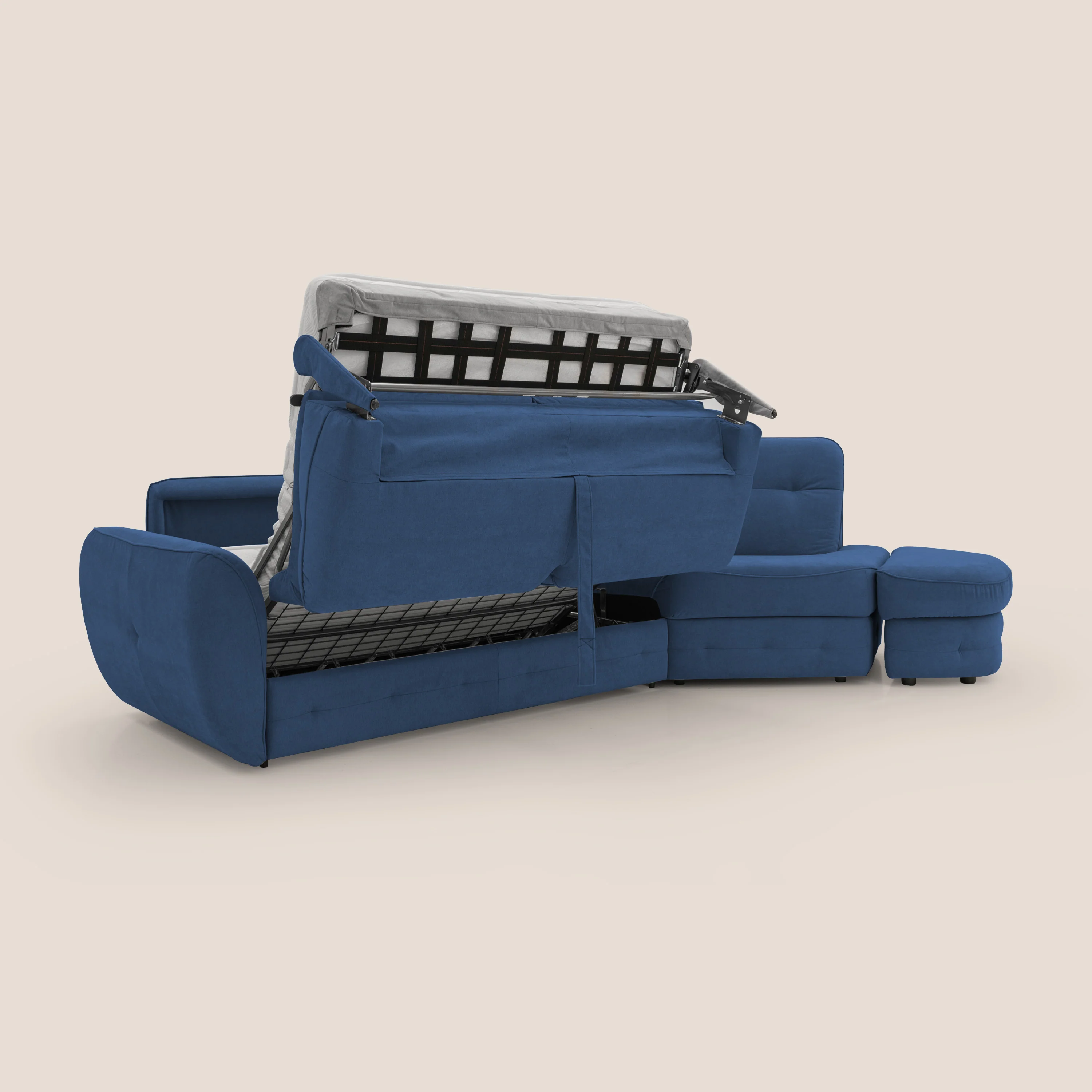 Zeus Canapé d'angle convertible avec matelas H18 cm pouf mobile en tissu imperméable T02 bleu - Image 11