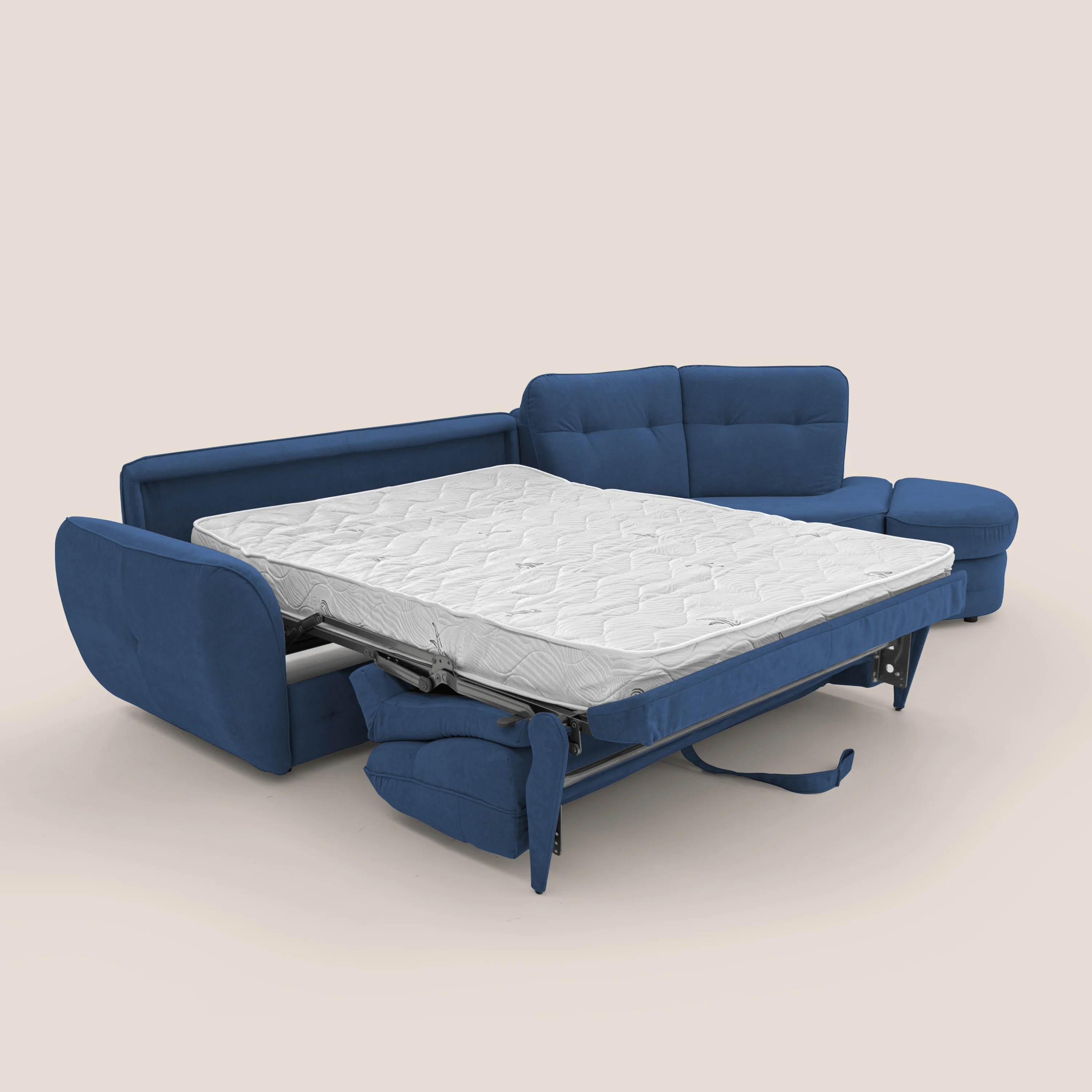 Zeus Canapé d'angle convertible avec matelas H18 cm pouf mobile en tissu imperméable T02 bleu - Image 2