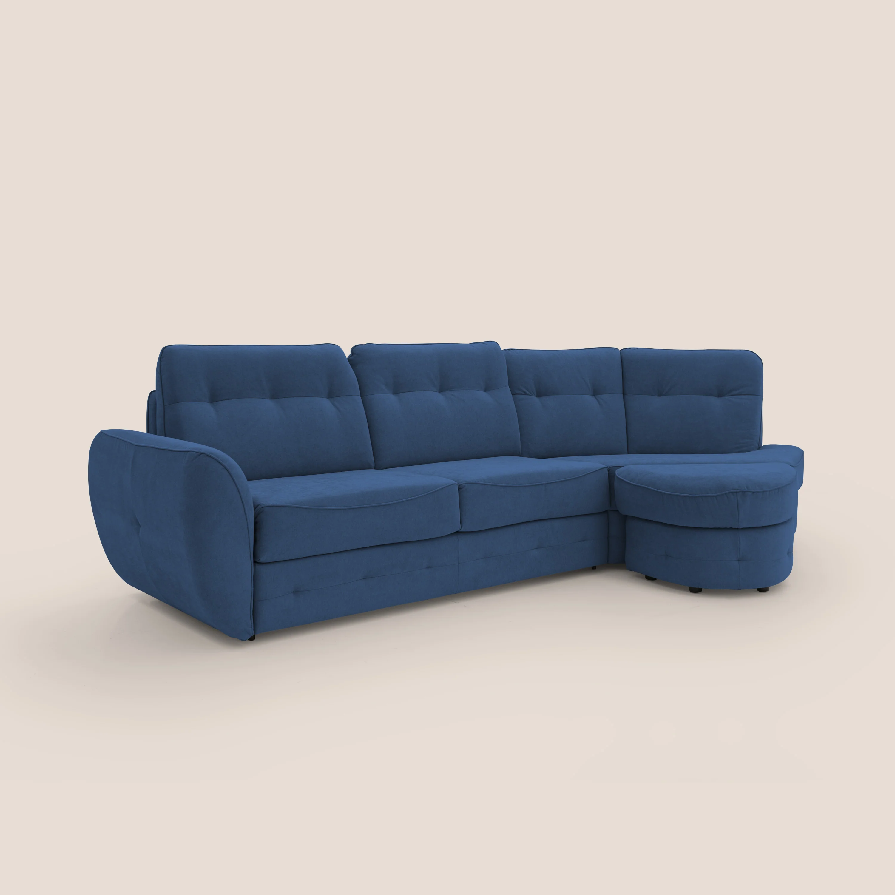 Zeus Canapé d'angle convertible avec matelas H18 cm pouf mobile en tissu imperméable T02 bleu - Image 3