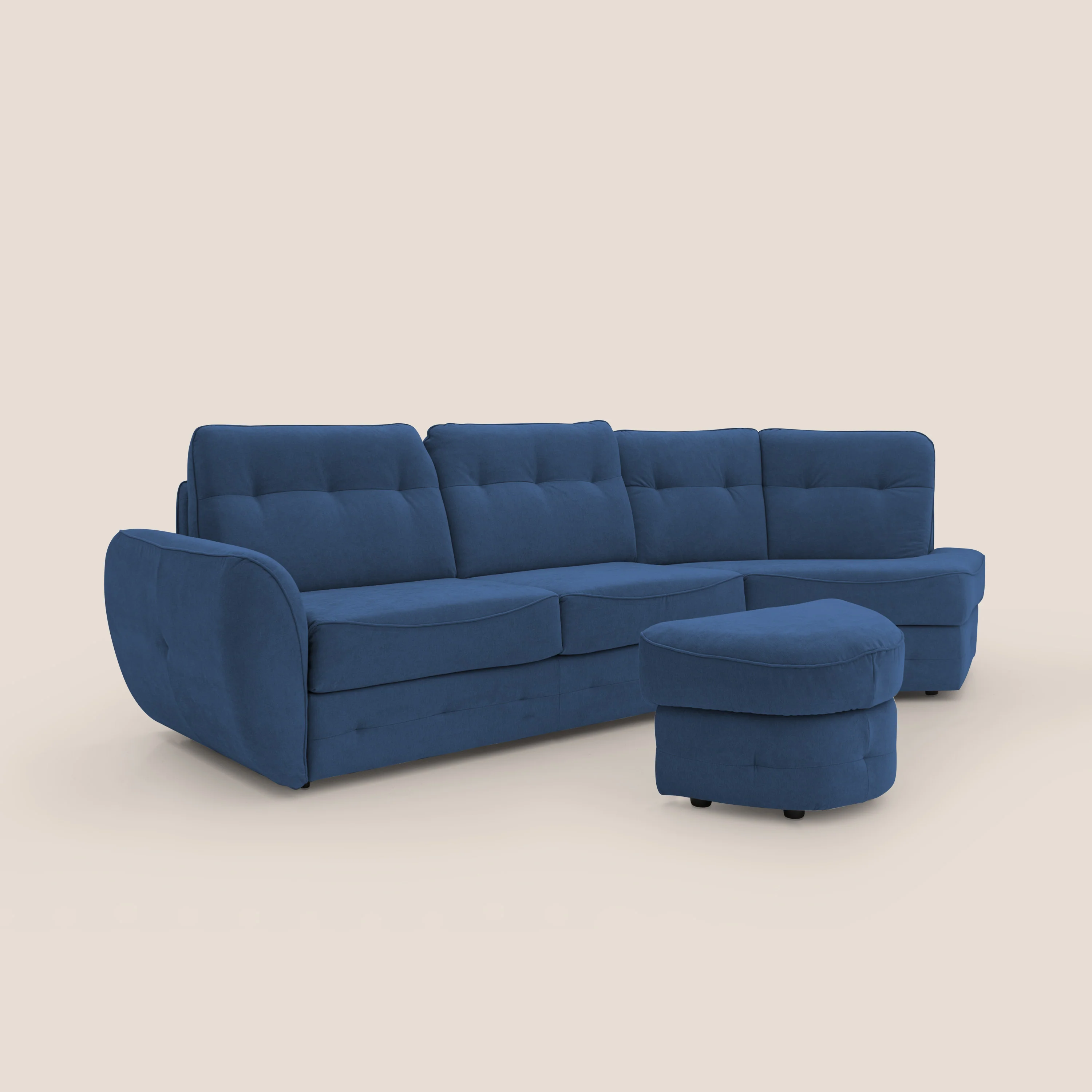 Zeus Canapé d'angle convertible avec matelas H18 cm pouf mobile en tissu imperméable T02 bleu - Image 4