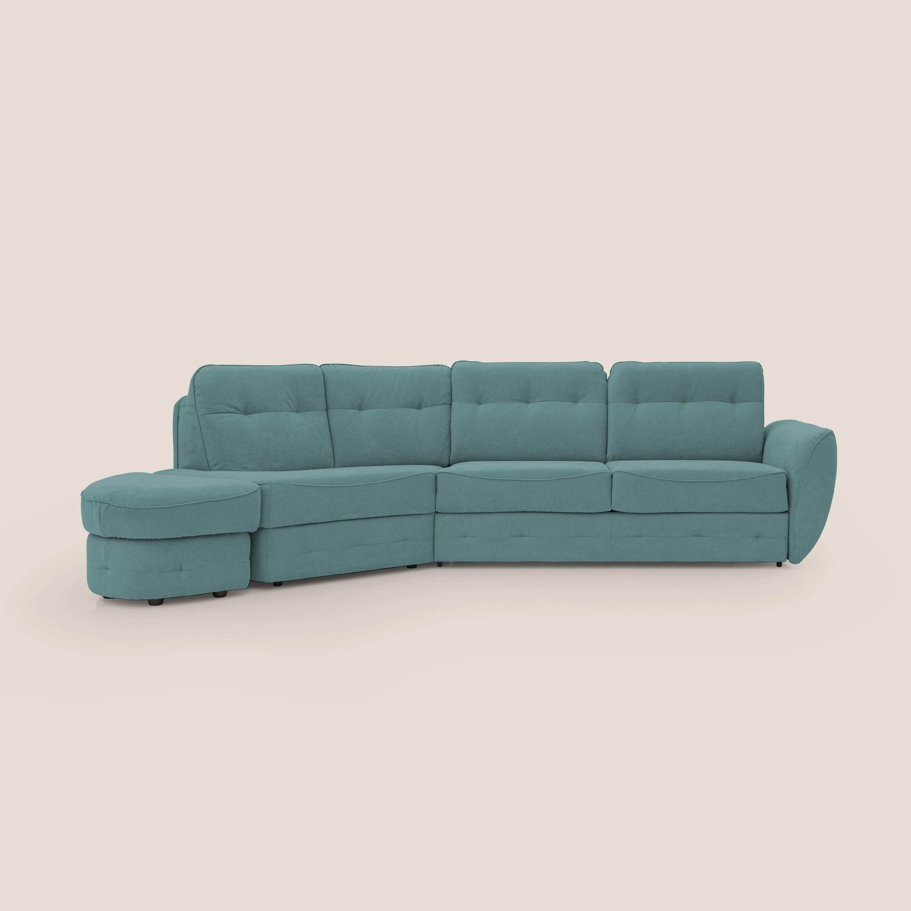 Zeus Canapé d'angle convertible avec matelas H18 cm pouf mobile en tissu imperméable T02 bleu canard - Image 15
