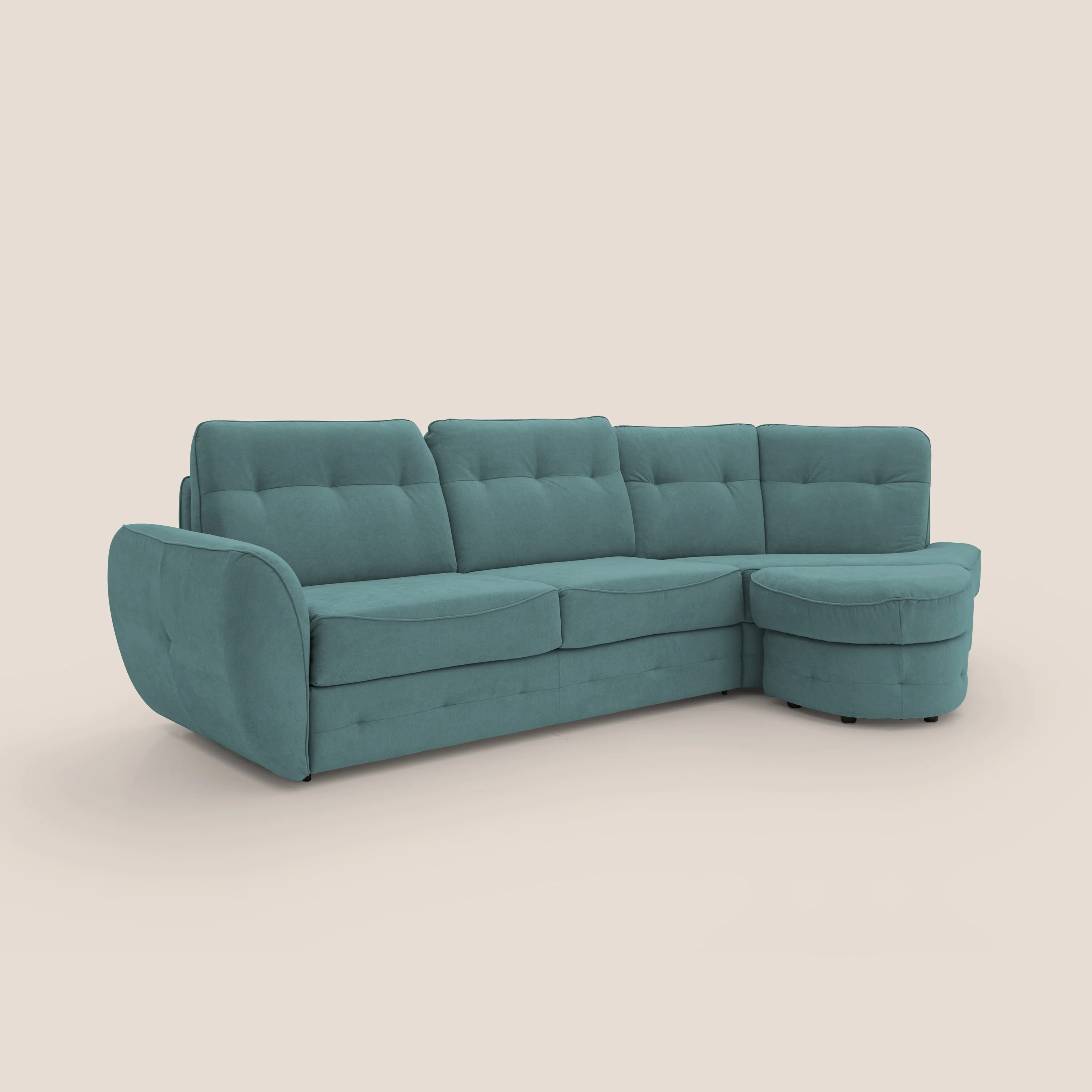 Zeus Canapé d'angle convertible avec matelas H18 cm pouf mobile en tissu imperméable T02 bleu canard - Image 3