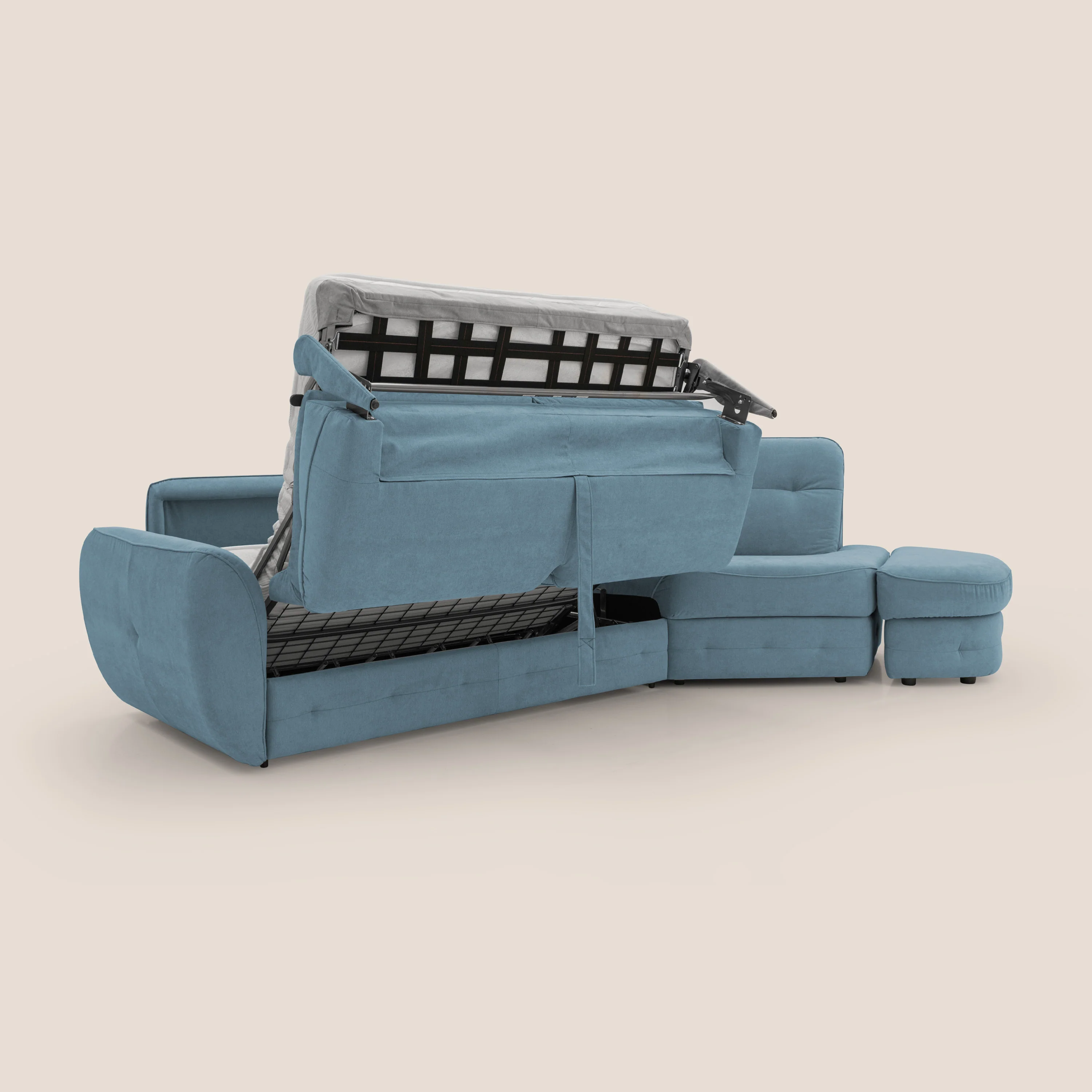 Zeus Canapé d'angle convertible avec matelas H18 cm pouf mobile en tissu imperméable T02 bleu pastel - Image 11
