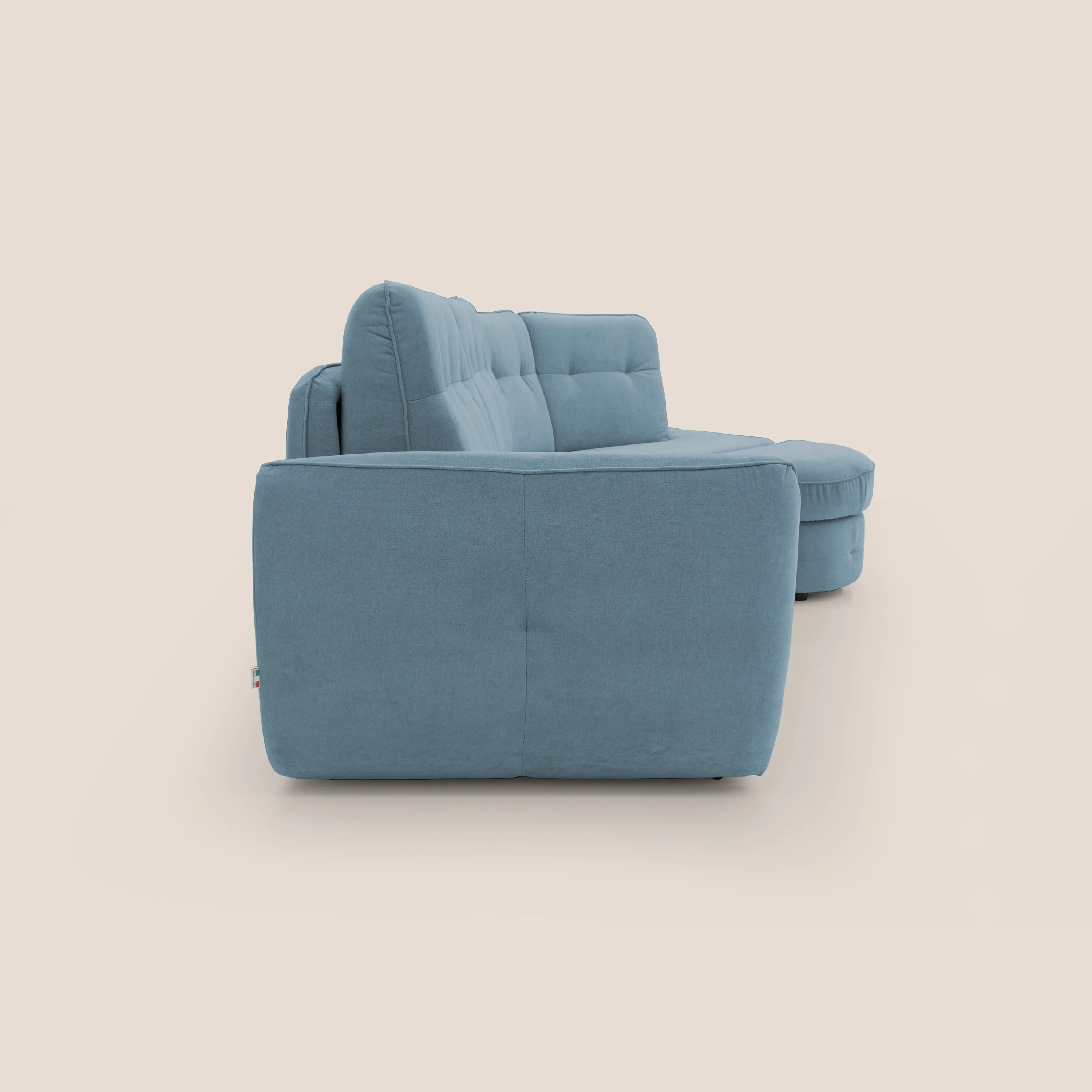 Zeus Canapé d'angle convertible avec matelas H18 cm pouf mobile en tissu imperméable T02 bleu pastel - Image 13