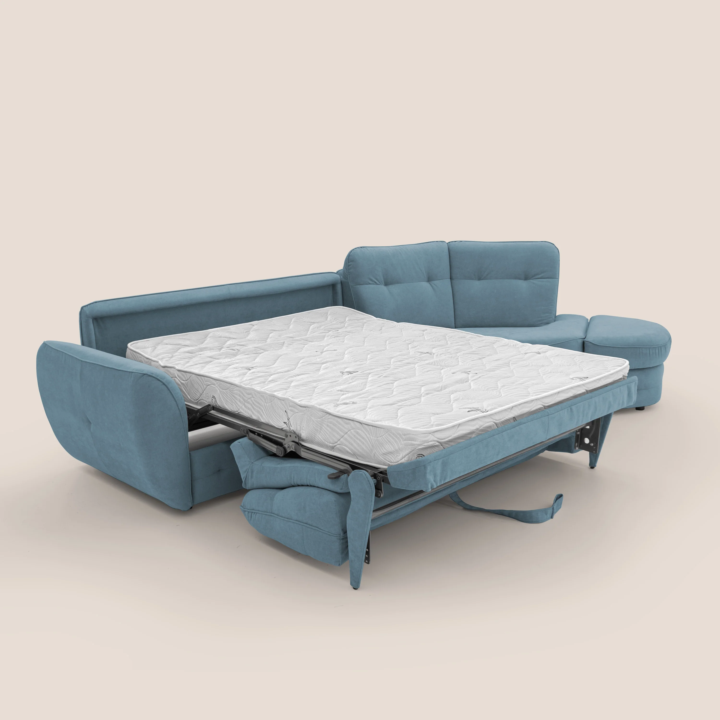 Zeus Canapé d'angle convertible avec matelas H18 cm pouf mobile en tissu imperméable T02 bleu pastel - Image 2