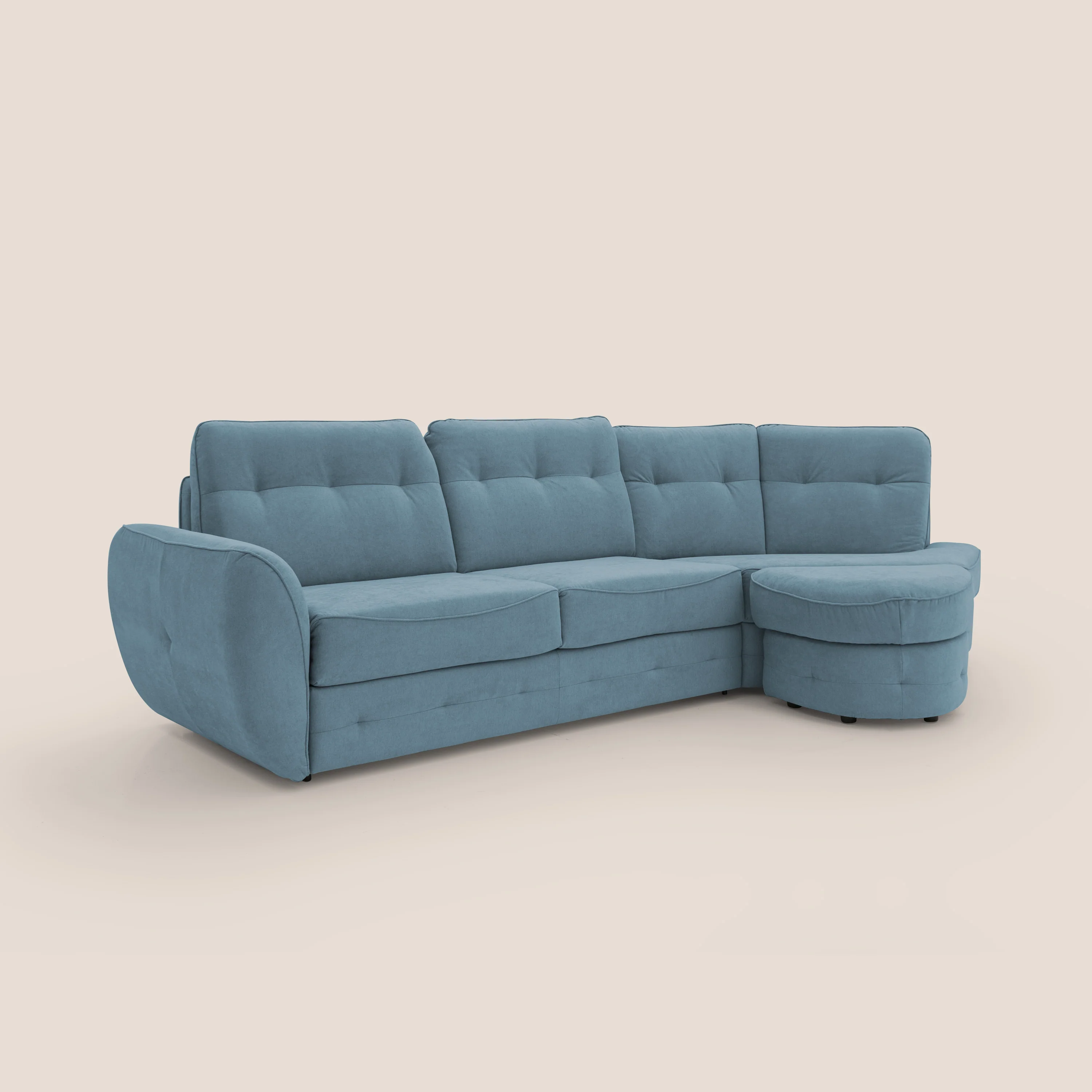 Zeus Canapé d'angle convertible avec matelas H18 cm pouf mobile en tissu imperméable T02 bleu pastel - Image 3