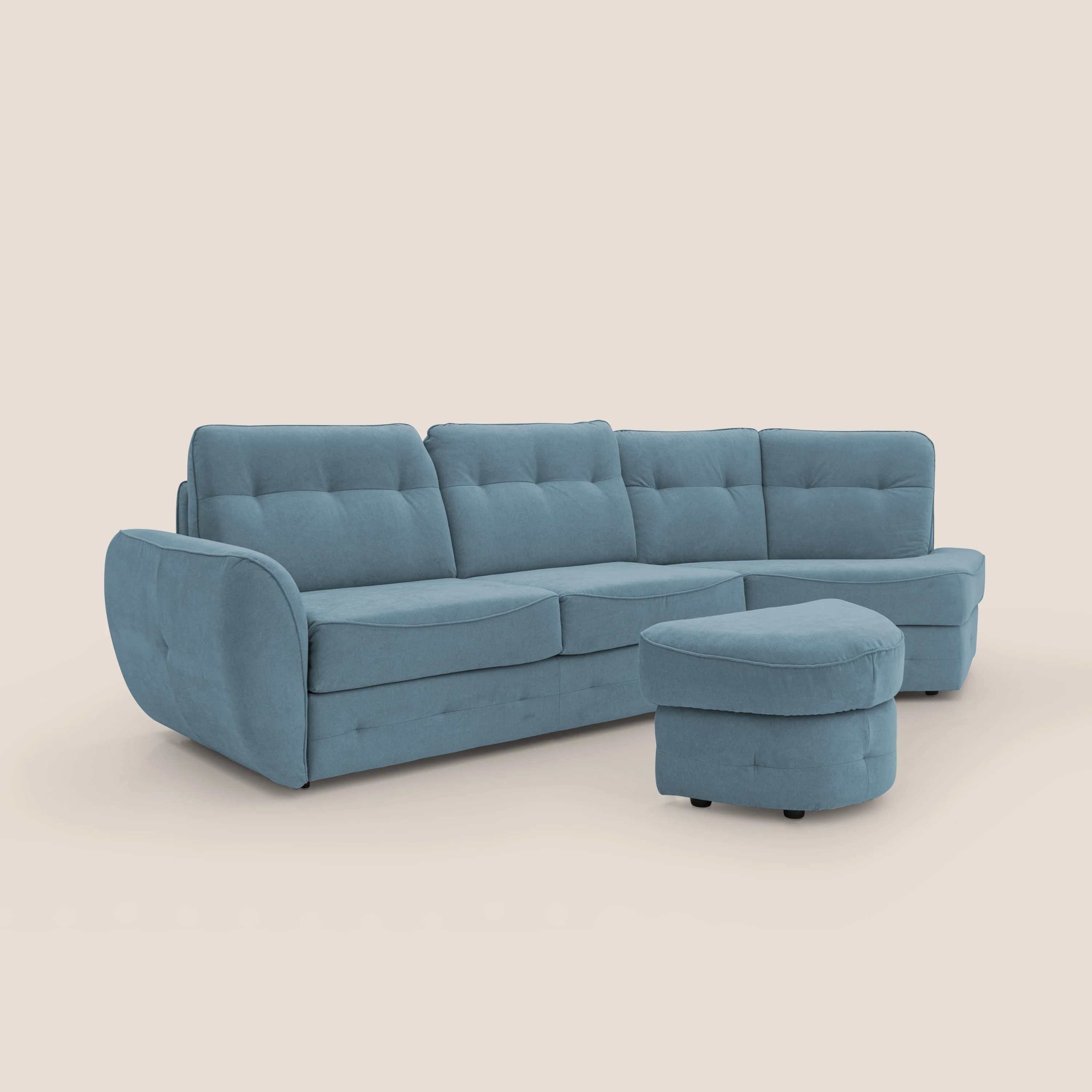 Zeus Canapé d'angle convertible avec matelas H18 cm pouf mobile en tissu imperméable T02 bleu pastel - Image 4
