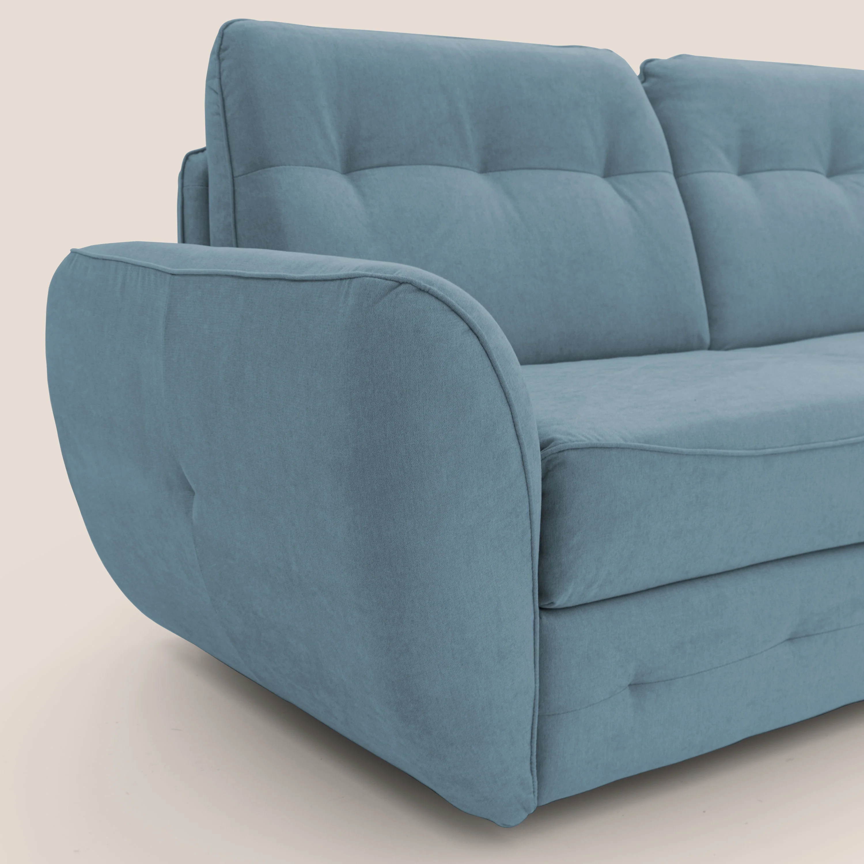 Zeus Canapé d'angle convertible avec matelas H18 cm pouf mobile en tissu imperméable T02 bleu pastel - Image 6