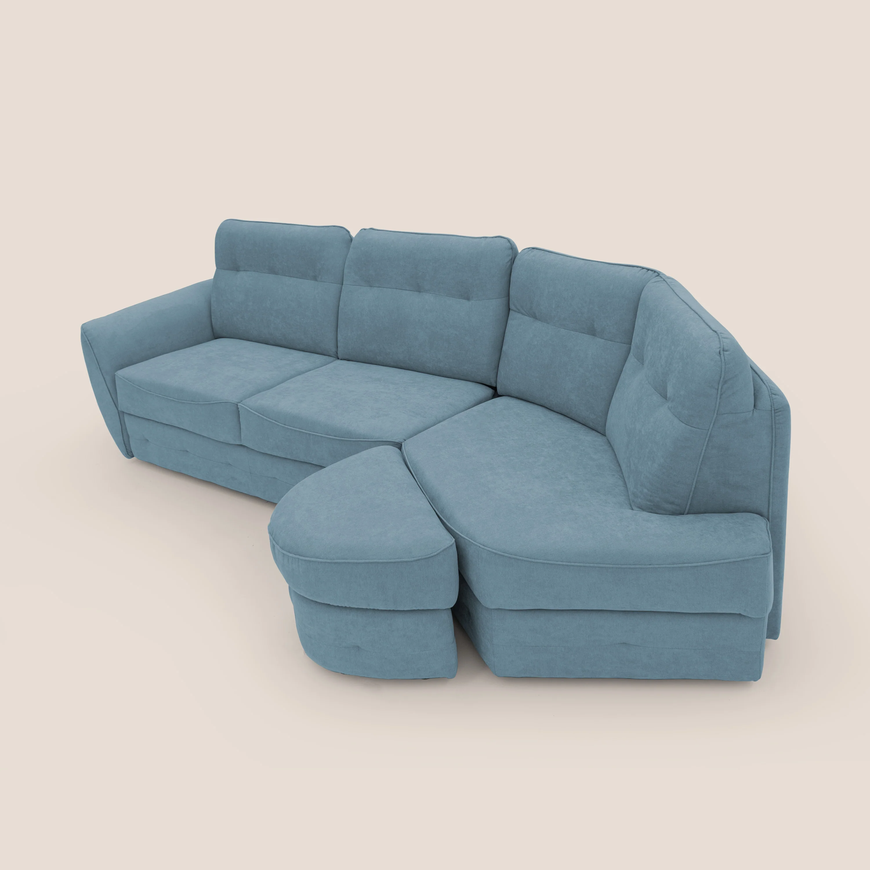 Zeus Canapé d'angle convertible avec matelas H18 cm pouf mobile en tissu imperméable T02 bleu pastel - Image 8