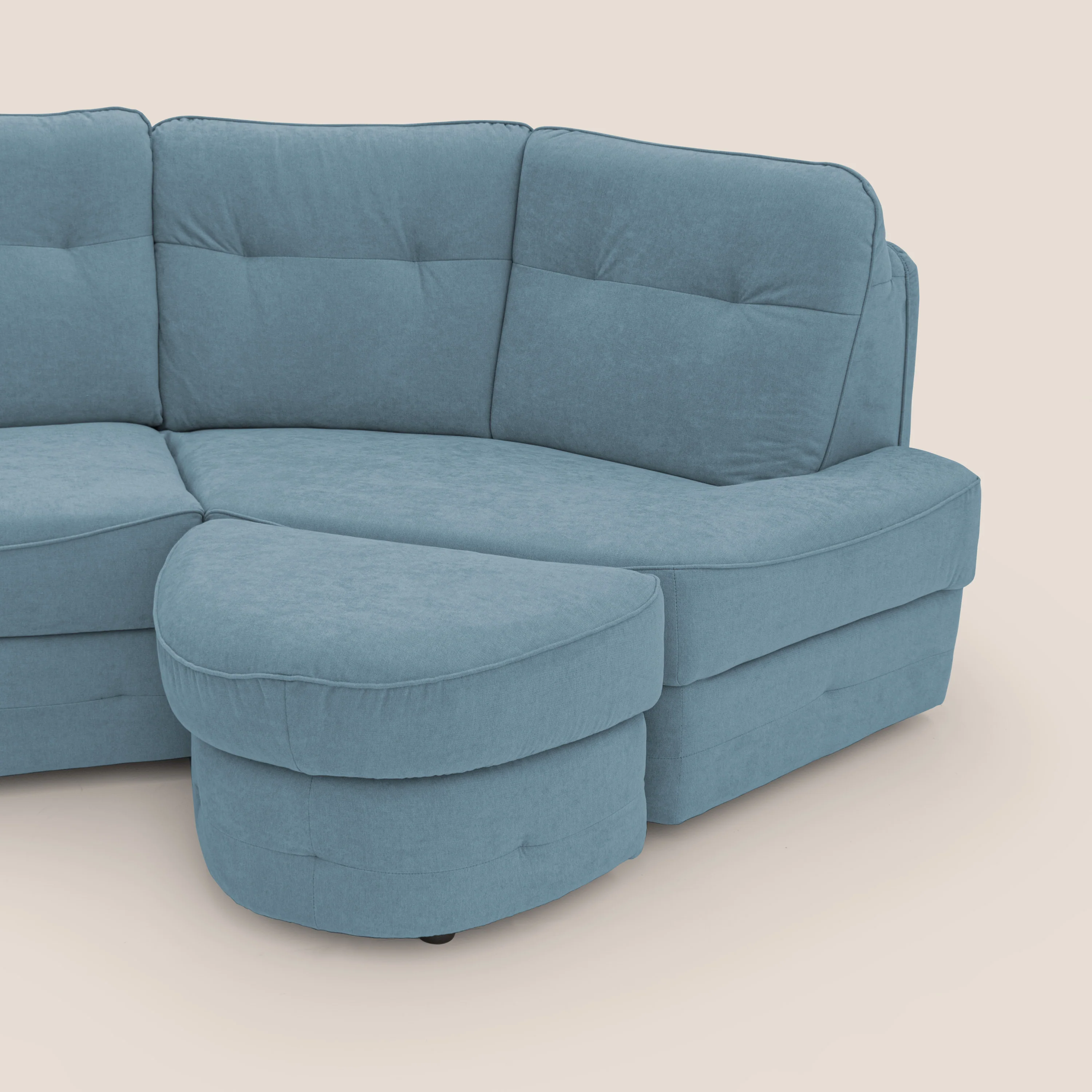 Zeus Canapé d'angle convertible avec matelas H18 cm pouf mobile en tissu imperméable T02 bleu pastel - Image 9
