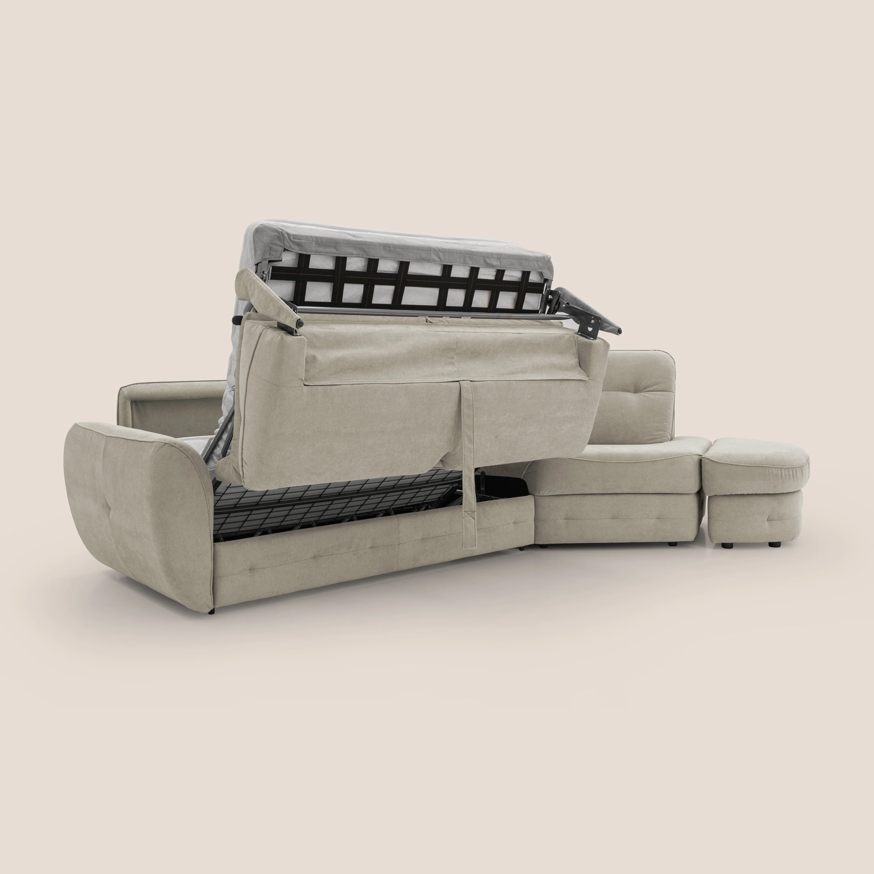 Zeus Canapé d'angle convertible avec matelas H18 cm pouf mobile en tissu imperméable T02 crème - Image 11