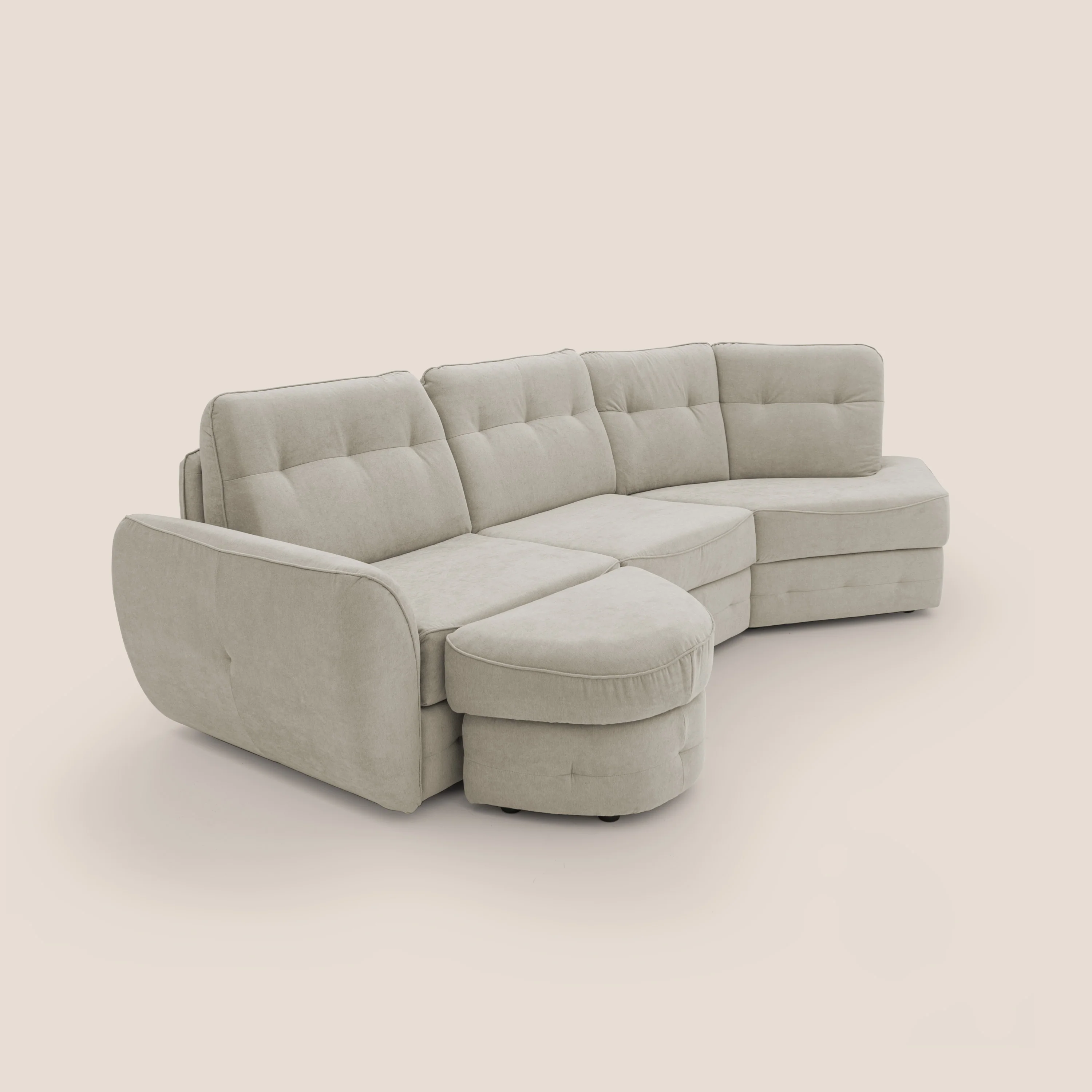 Zeus Canapé d'angle convertible avec matelas H18 cm pouf mobile en tissu imperméable T02 crème - Image 12