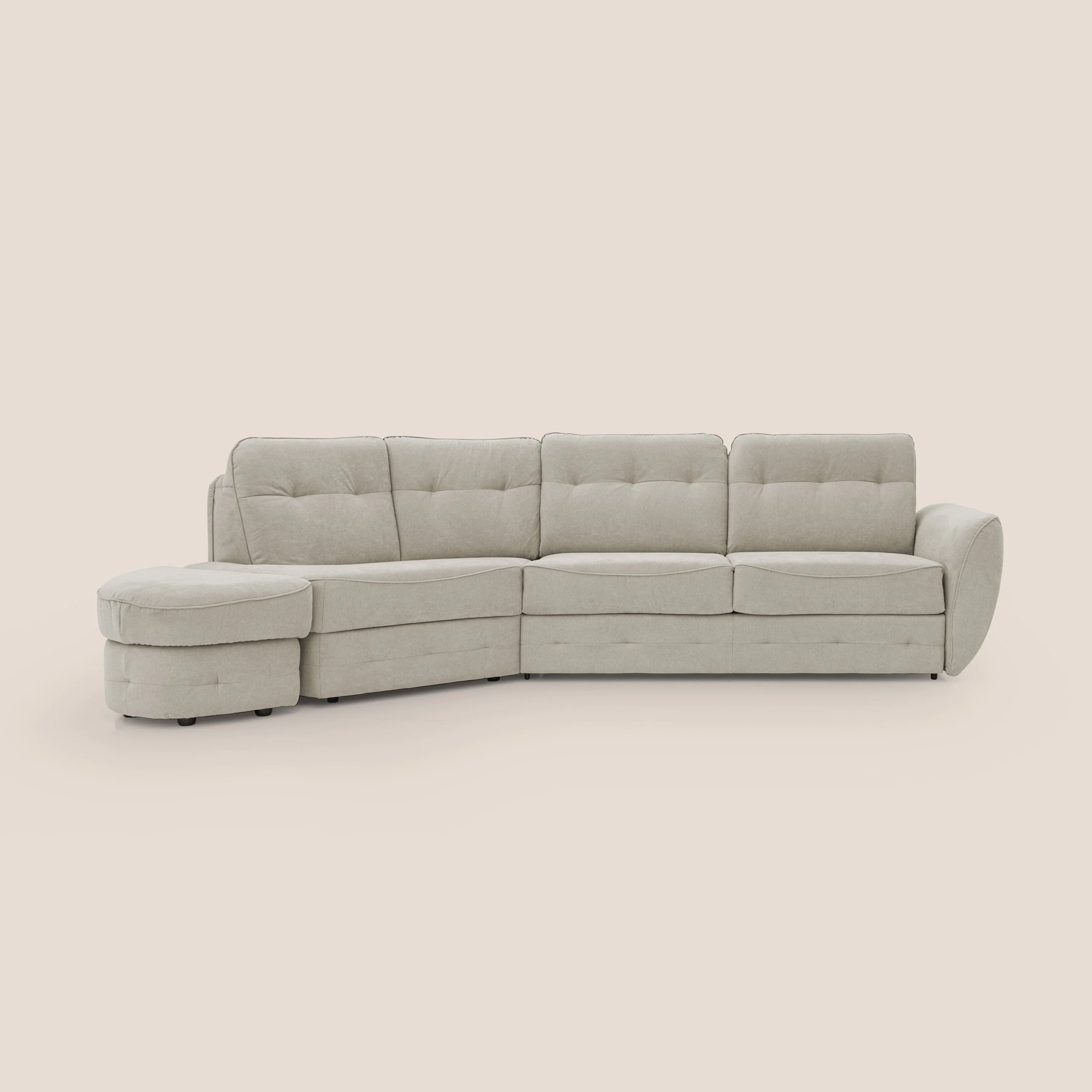 Zeus Canapé d'angle convertible avec matelas H18 cm pouf mobile en tissu imperméable T02 crème - Image 15