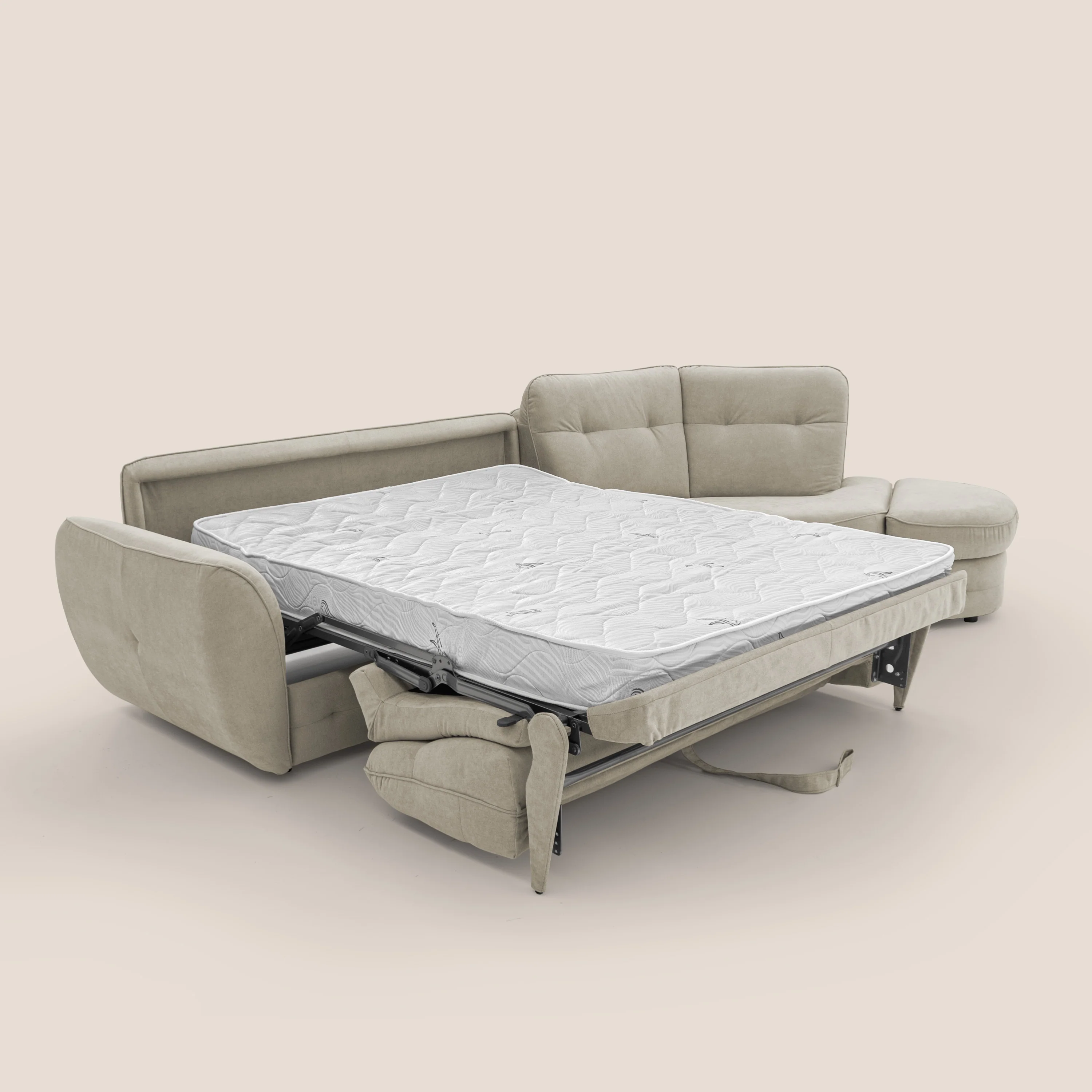 Zeus Canapé d'angle convertible avec matelas H18 cm pouf mobile en tissu imperméable T02 crème - Image 2