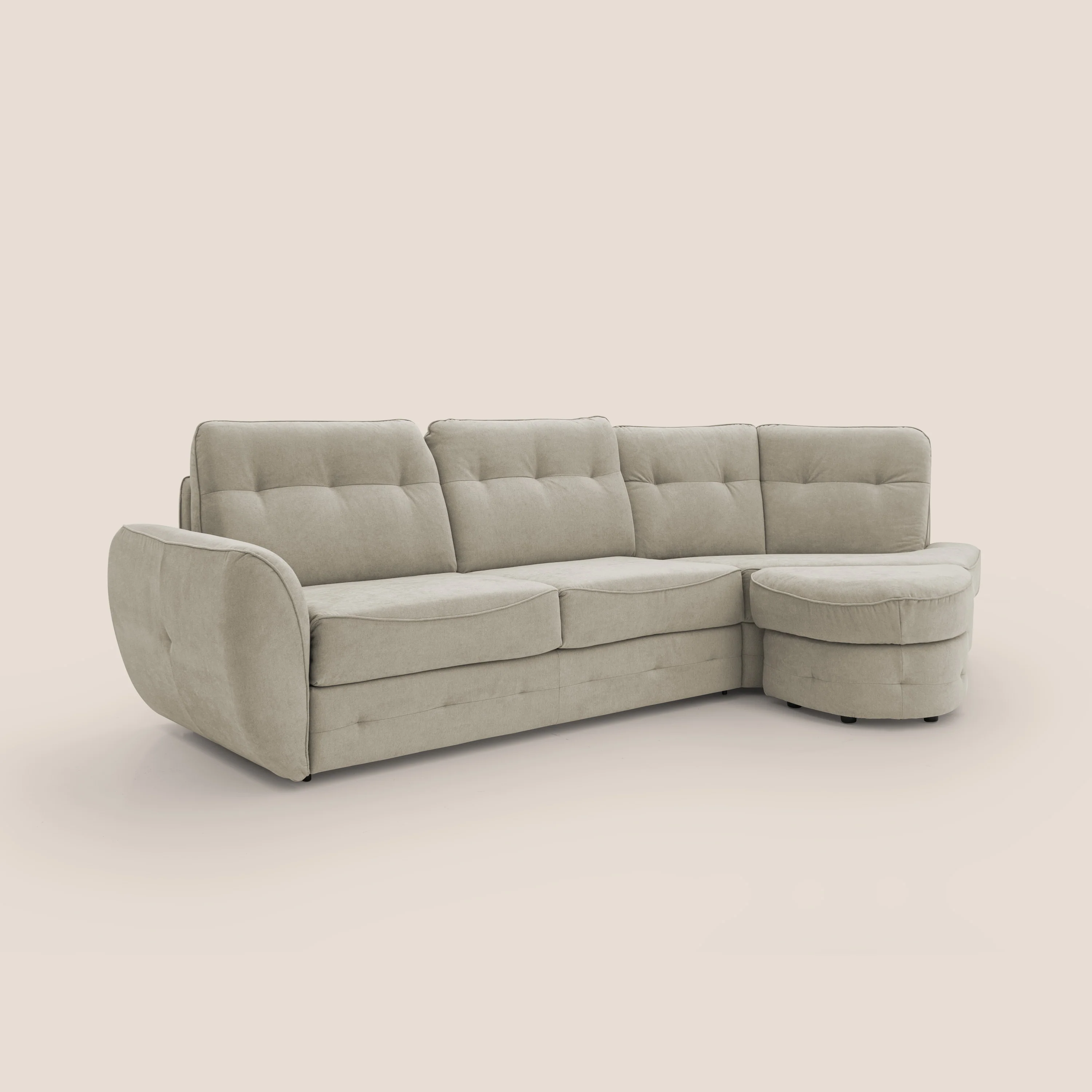 Zeus Canapé d'angle convertible avec matelas H18 cm pouf mobile en tissu imperméable T02 crème - Image 3