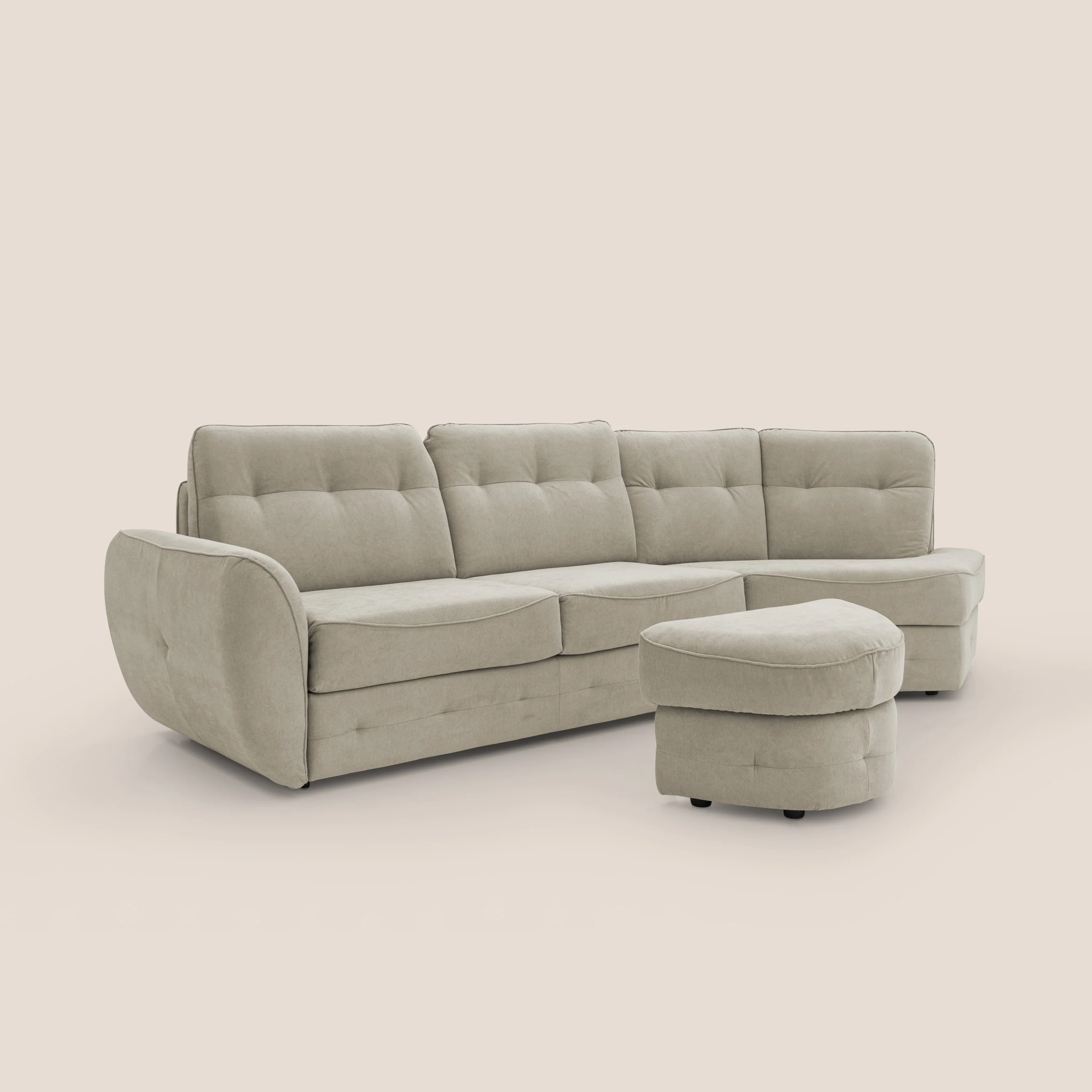 Zeus Canapé d'angle convertible avec matelas H18 cm pouf mobile en tissu imperméable T02 crème - Image 4