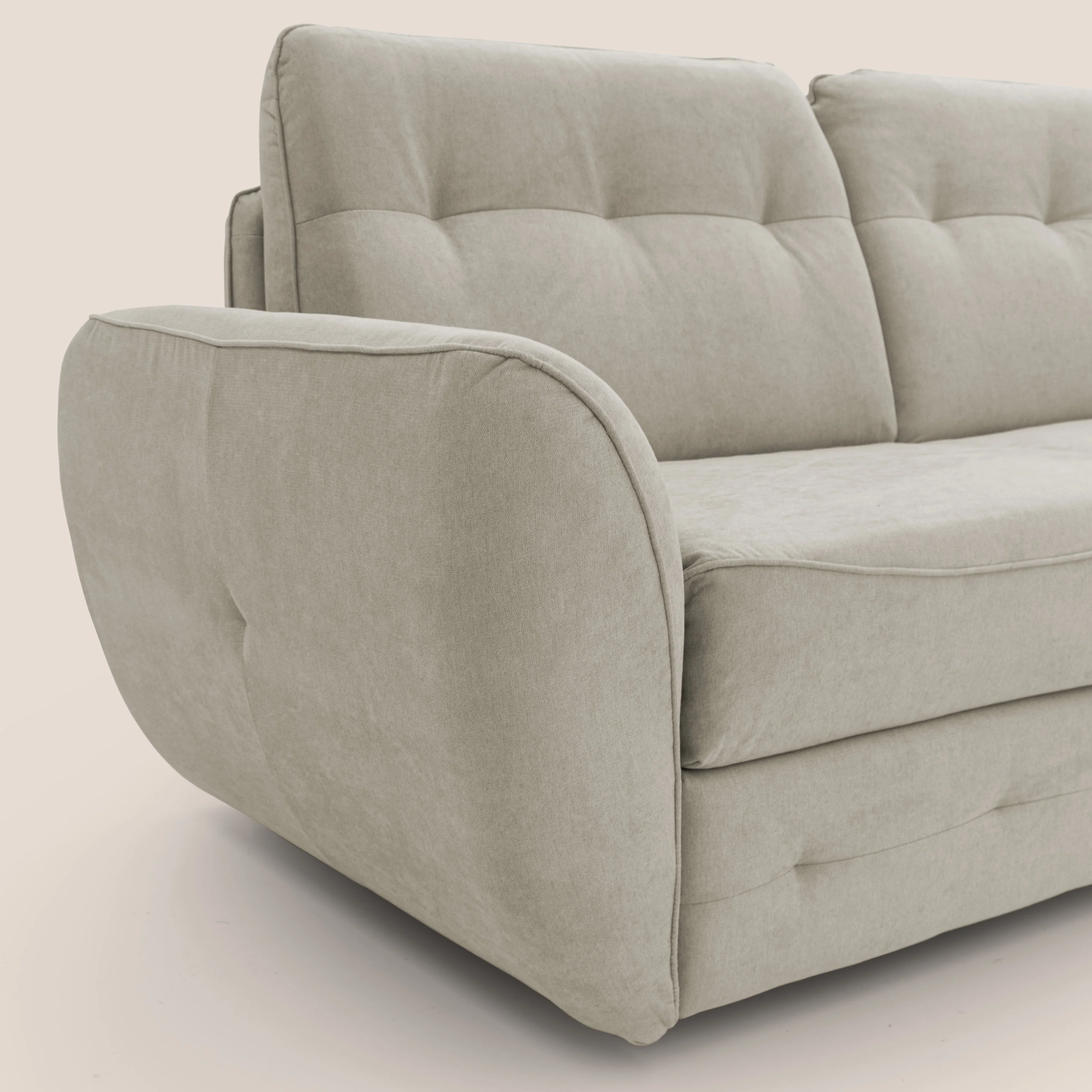 Zeus Canapé d'angle convertible avec matelas H18 cm pouf mobile en tissu imperméable T02 crème - Image 6