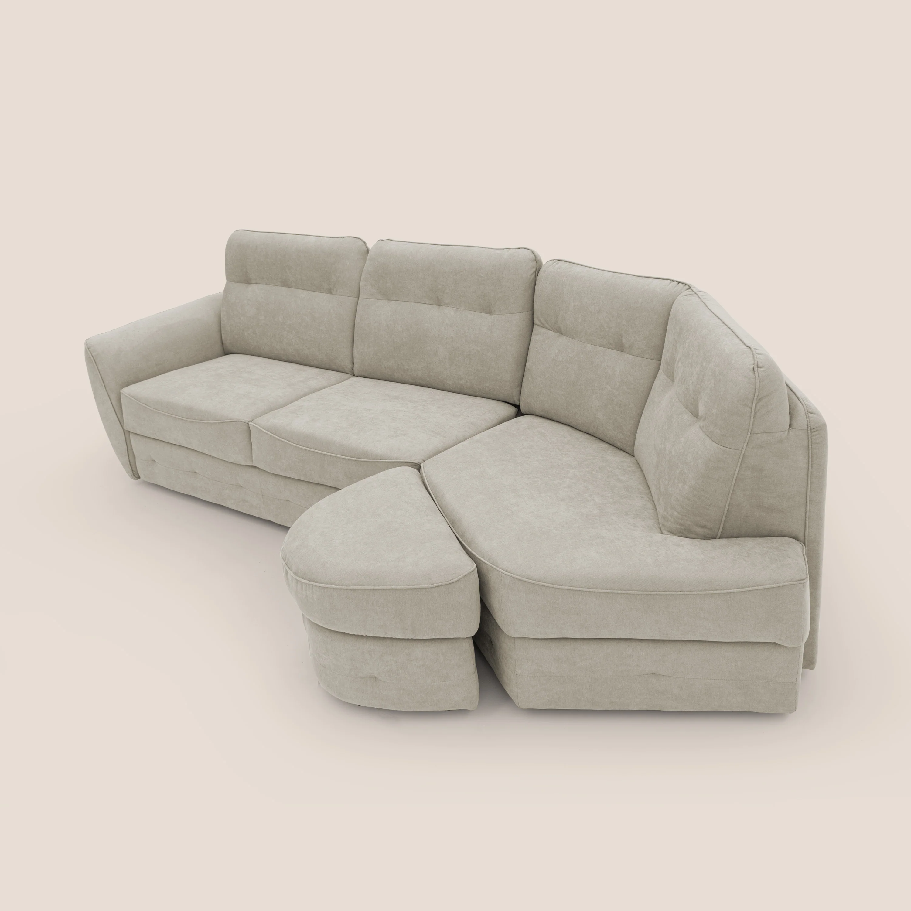 Zeus Canapé d'angle convertible avec matelas H18 cm pouf mobile en tissu imperméable T02 crème - Image 8