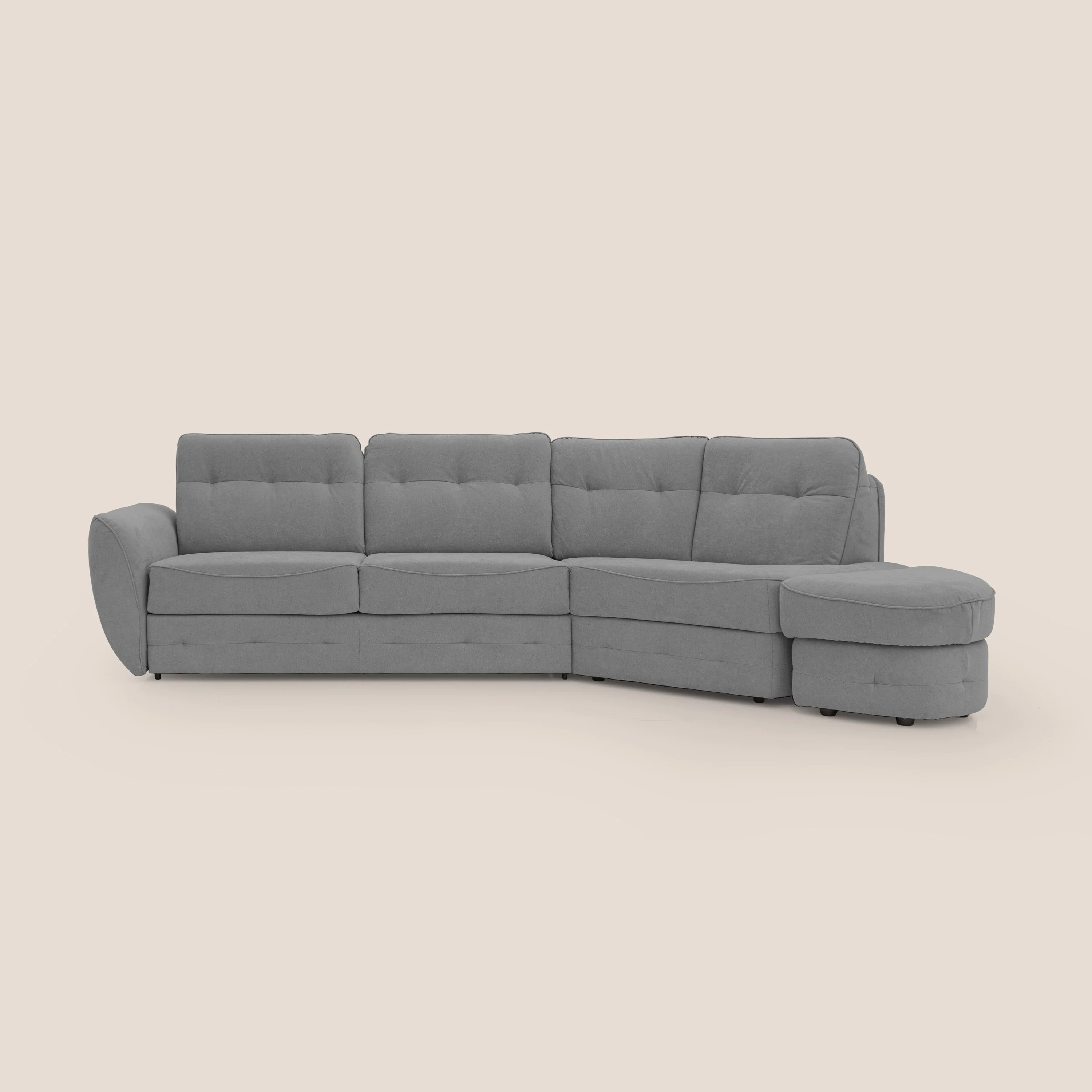 Zeus Canapé d'angle convertible avec matelas H18 cm pouf mobile en tissu imperméable T02 gris