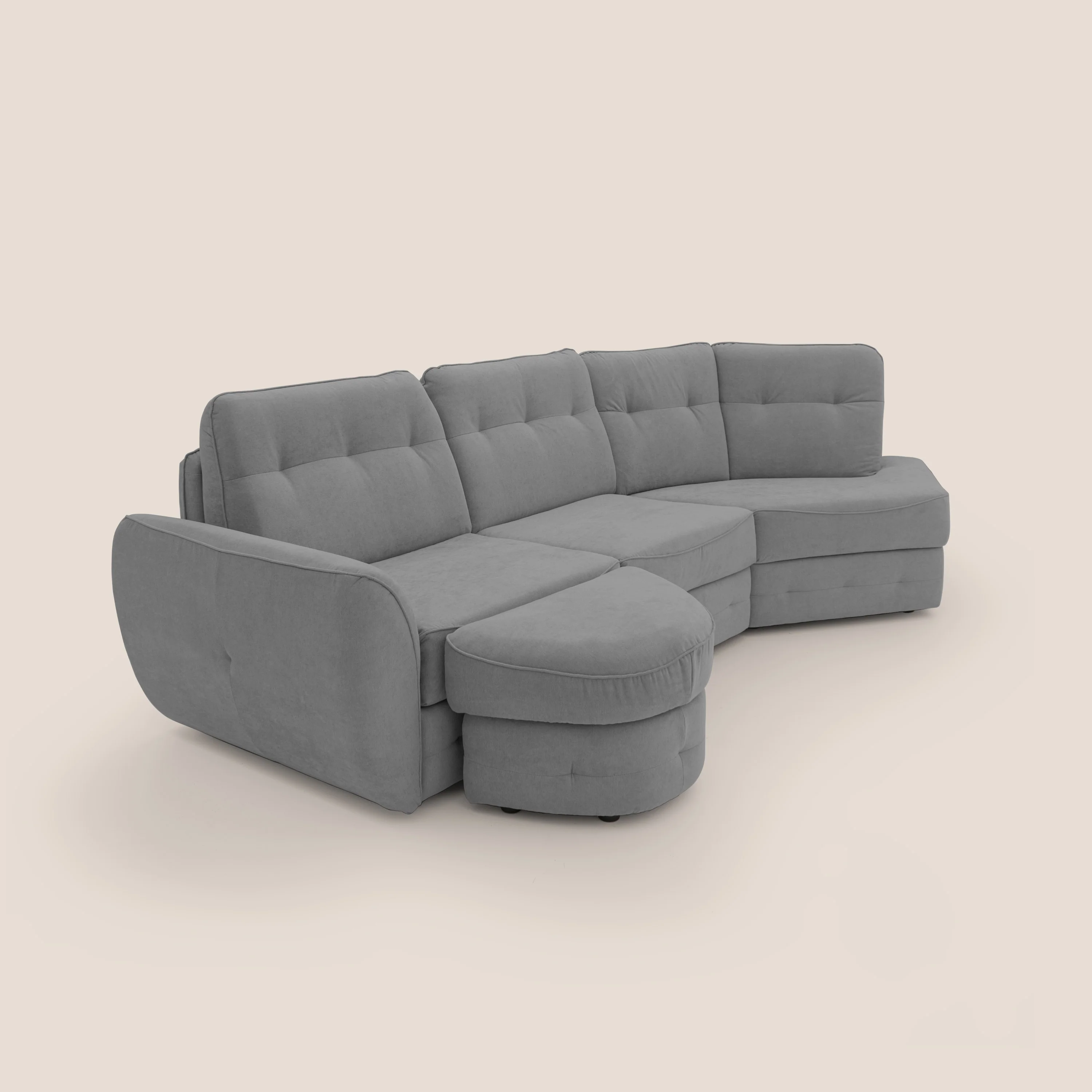 Zeus Canapé d'angle convertible avec matelas H18 cm pouf mobile en tissu imperméable T02 gris - Image 12